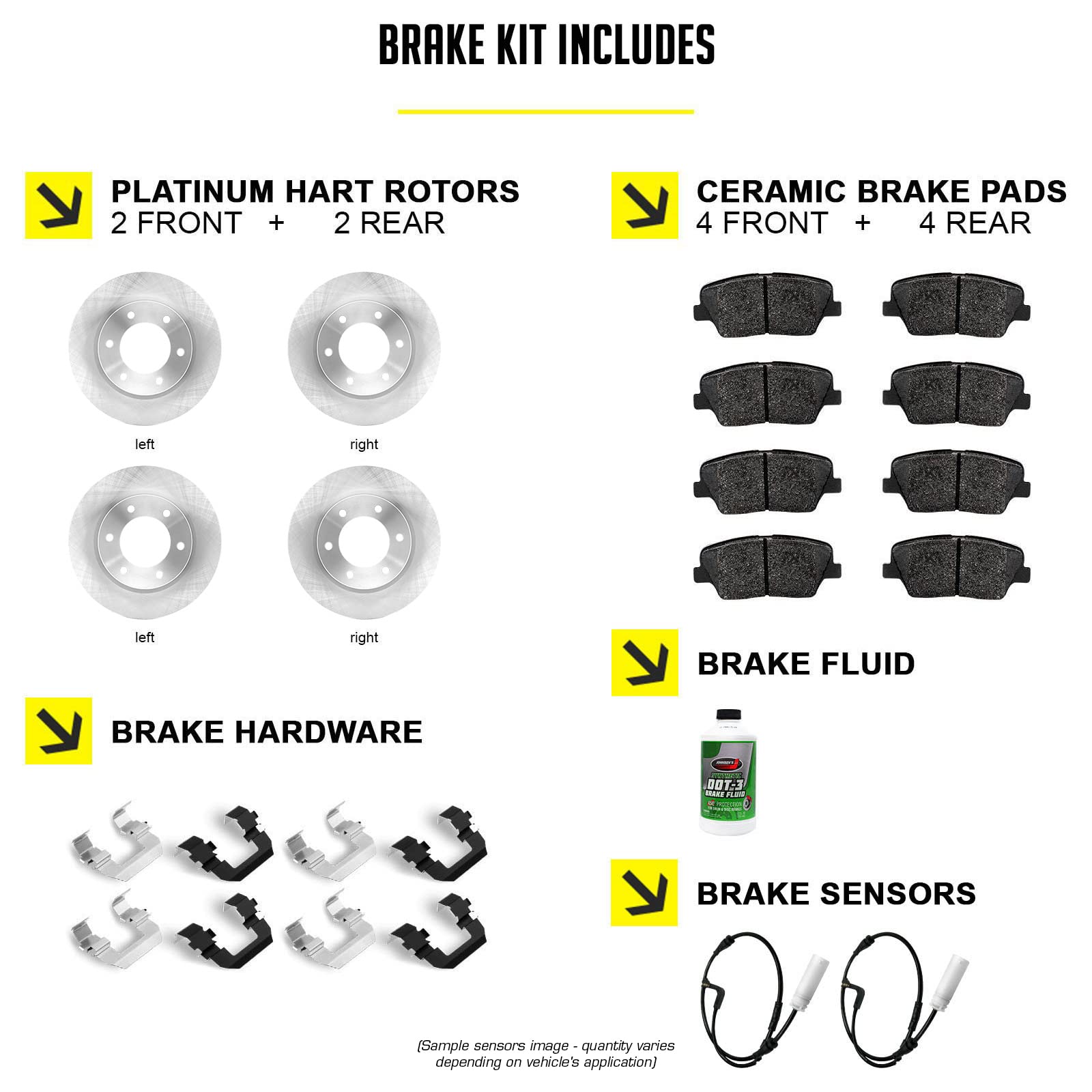 High-Performance Hart Front & Rear Brake Pads and Rotors Kit - Semi-Metallic Brake Pads with Hardware & Sensor (RBBC.31152.52) | Perfect for Sedans, SUVs & Trucks | Smooth Stopping Power for City & Highway Driving