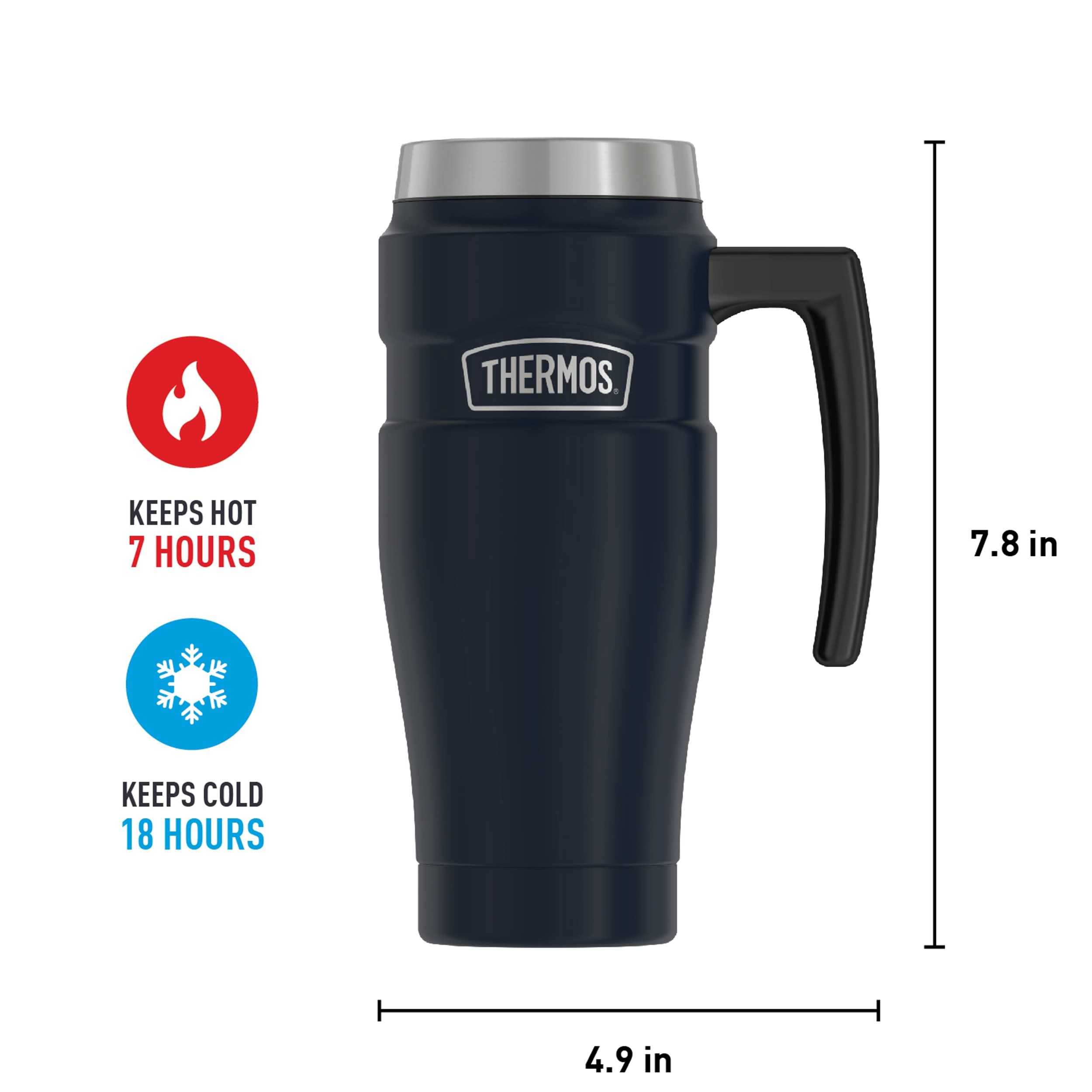 THERMOS Stainless King Vacuum-Insulated Travel Mug - 16oz Leak-Proof Coffee Thermos, Double-Wall Insulation Keeps Drinks Hot/Cold for Hours - Perfect for Commuting, Camping & Office Use (Midnight Blue)