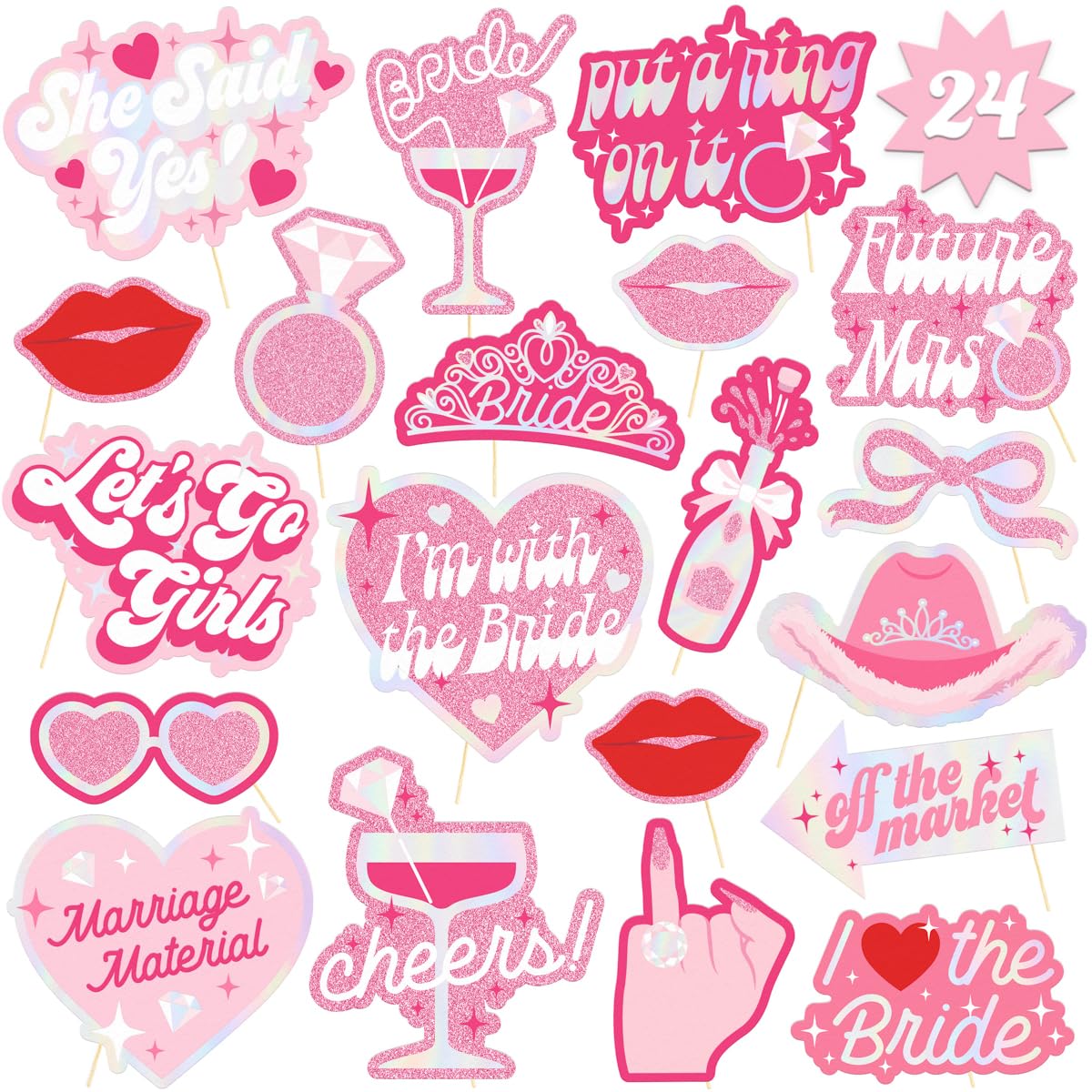 Rose Gold Bachelorette Photo Booth Props - 24 Pre-Assembled Future Mrs Party Decorations for Bride to Be, Bridal Shower & Wedding Celebrations - Perfect for Bachelorette Parties, Bridal Showers & Wedding Receptions
