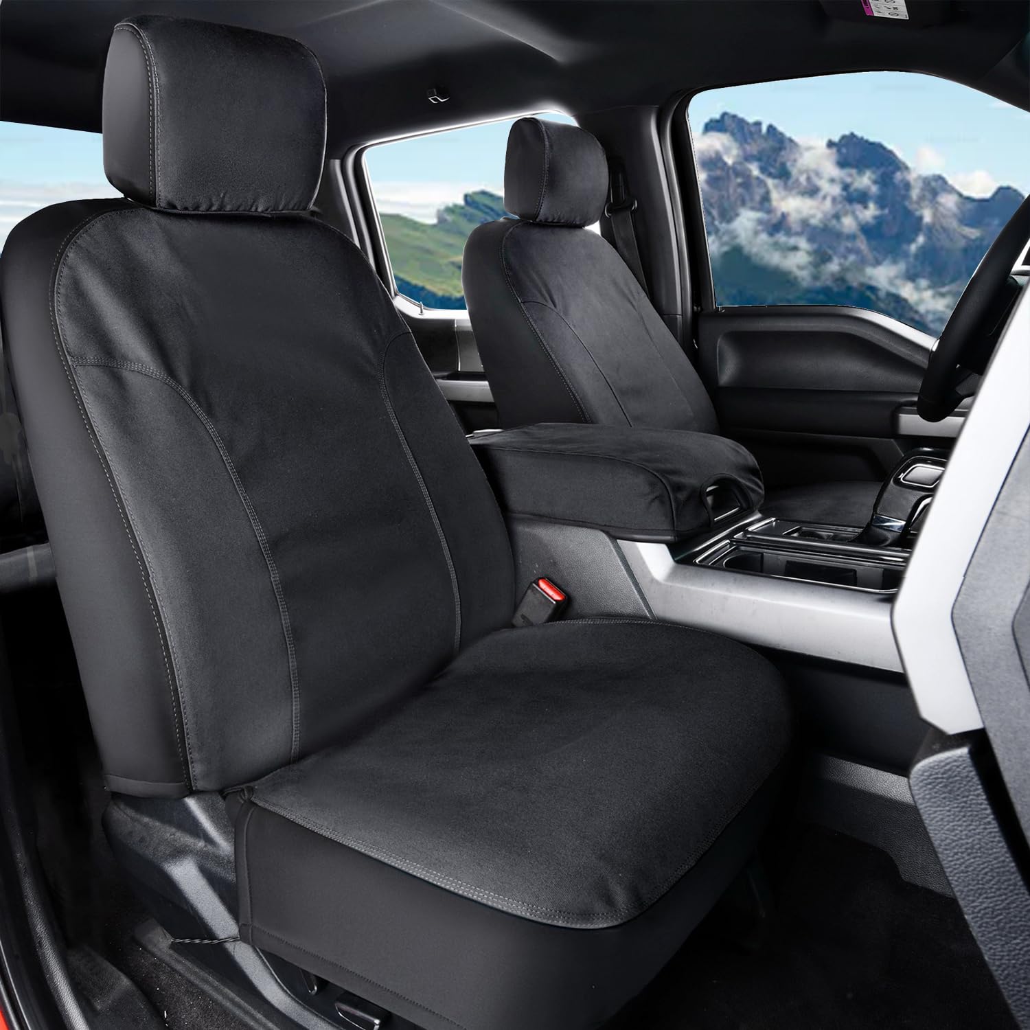 Waterproof Front Seat Covers for Cars - Durable Canvas Seat Protectors for Kids & Pets - Compatible with 2015-2025 Ford F150 & 2017-2025 Ford F250 F350 F450 (Black, 2-Piece Set) - Perfect for Road Trips, Pet Travel & Child Safety