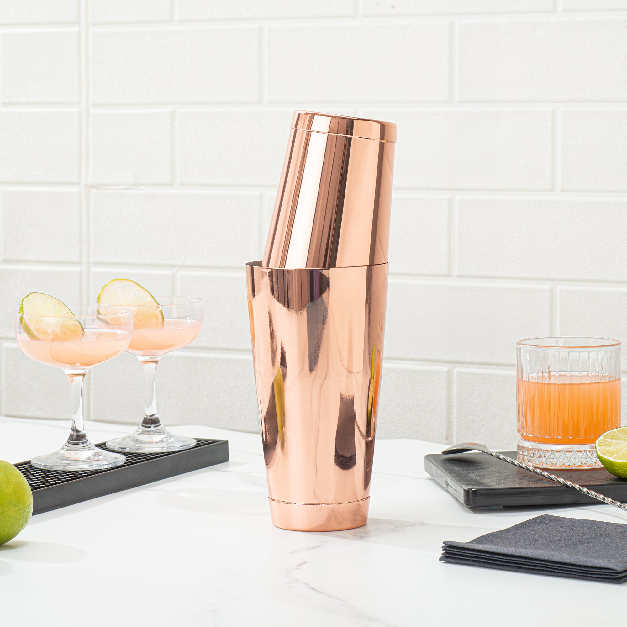Premium 16 oz Copper Plated Stainless Steel Cocktail Shaker - Weighted Bar Mixing Tin (3.25