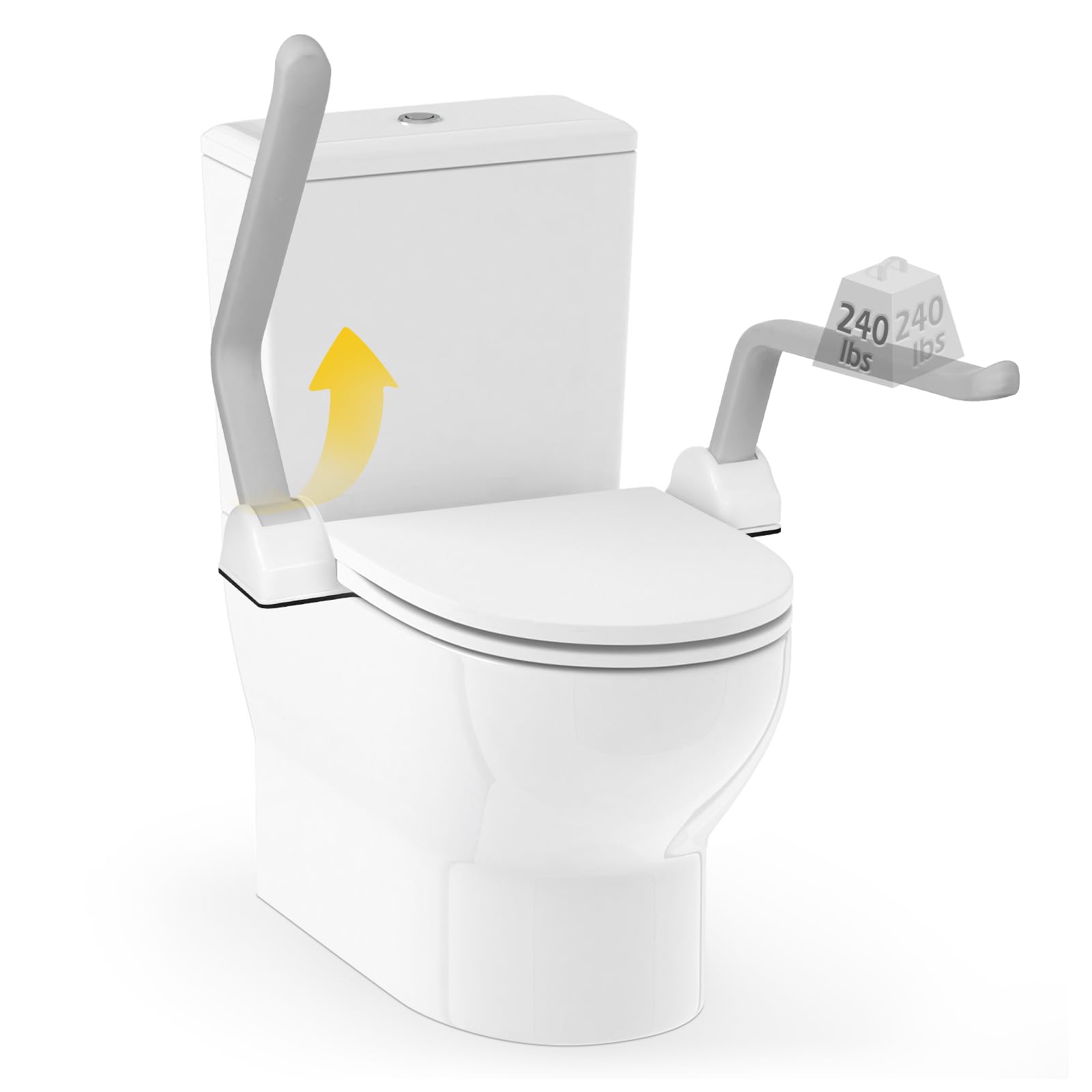Dyna-Living Heavy-Duty Toilet Safety Rails – 480lbs Weight Capacity, Flip-Up Non-Slip Aluminum Alloy Armrest – Elderly Bathroom Assist Device for Seniors & Disabled – Ideal for Home Care, Post-Surgery Recovery & Mobility Support