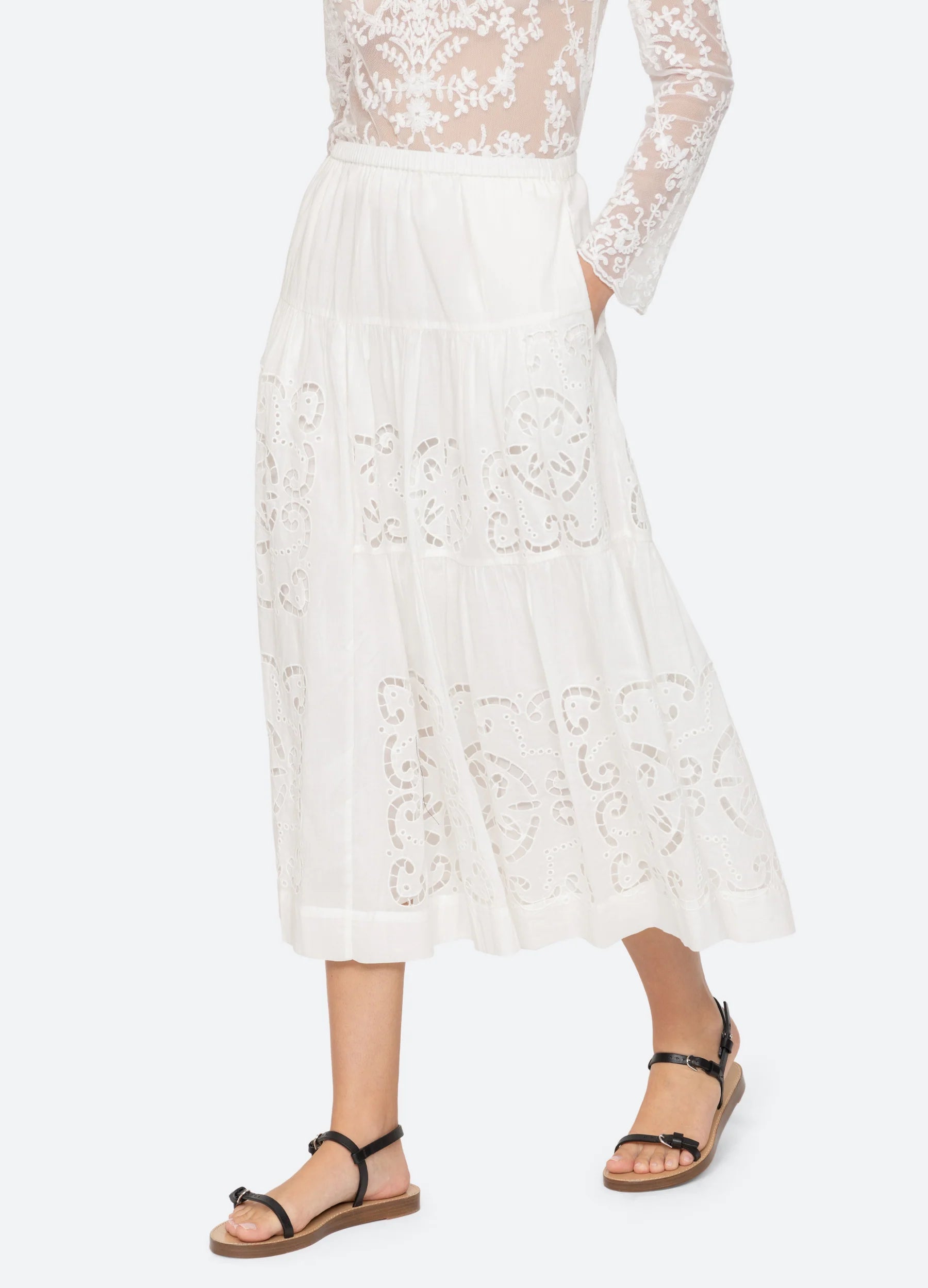 Elegant Dahlia Skirt with Pearl Embellishments - Women's Floral Midi Skirt for Casual Wear & Special Occasions