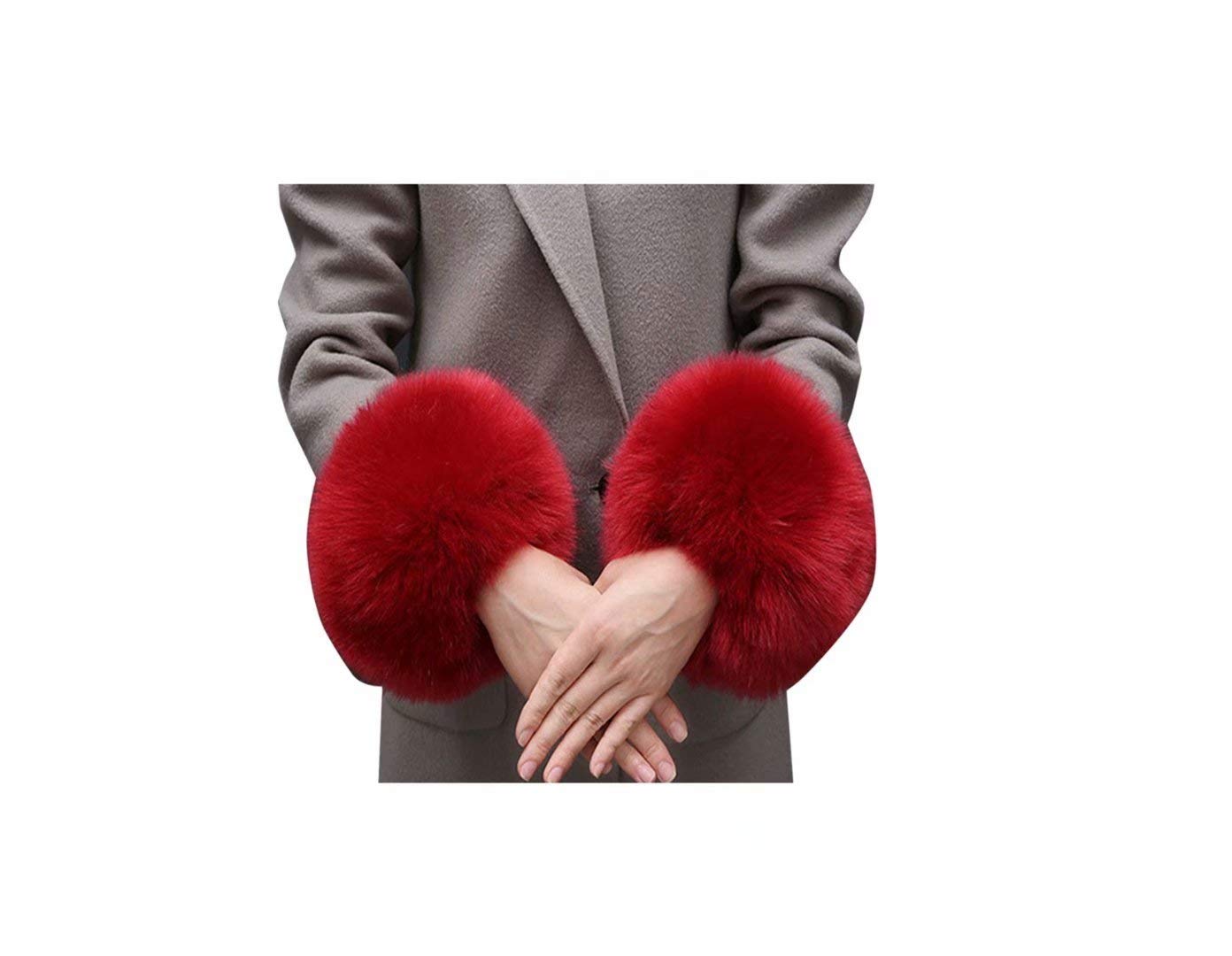Women's Winter Faux Fur Arm Warmers - Dark Red Fleece Wristband Ring Short Cuff Hand Warmers for Cold Weather | Perfect for Outdoor Activities, Snow Sports & Fashion Accessories