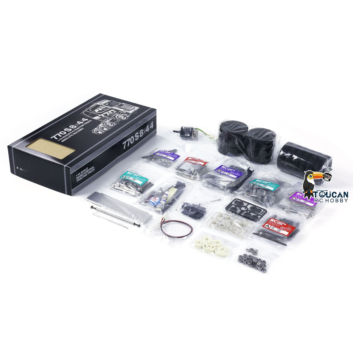 1/14 Scale 8X4 770S 56371 RC Tractor Truck - Unassembled Unpainted Radio Control Car Model Kit with 3-Speed Gearbox & Motor | Realistic Simulation for Hobbyists & Collectors | Perfect for DIY Projects, RC Racing & Display