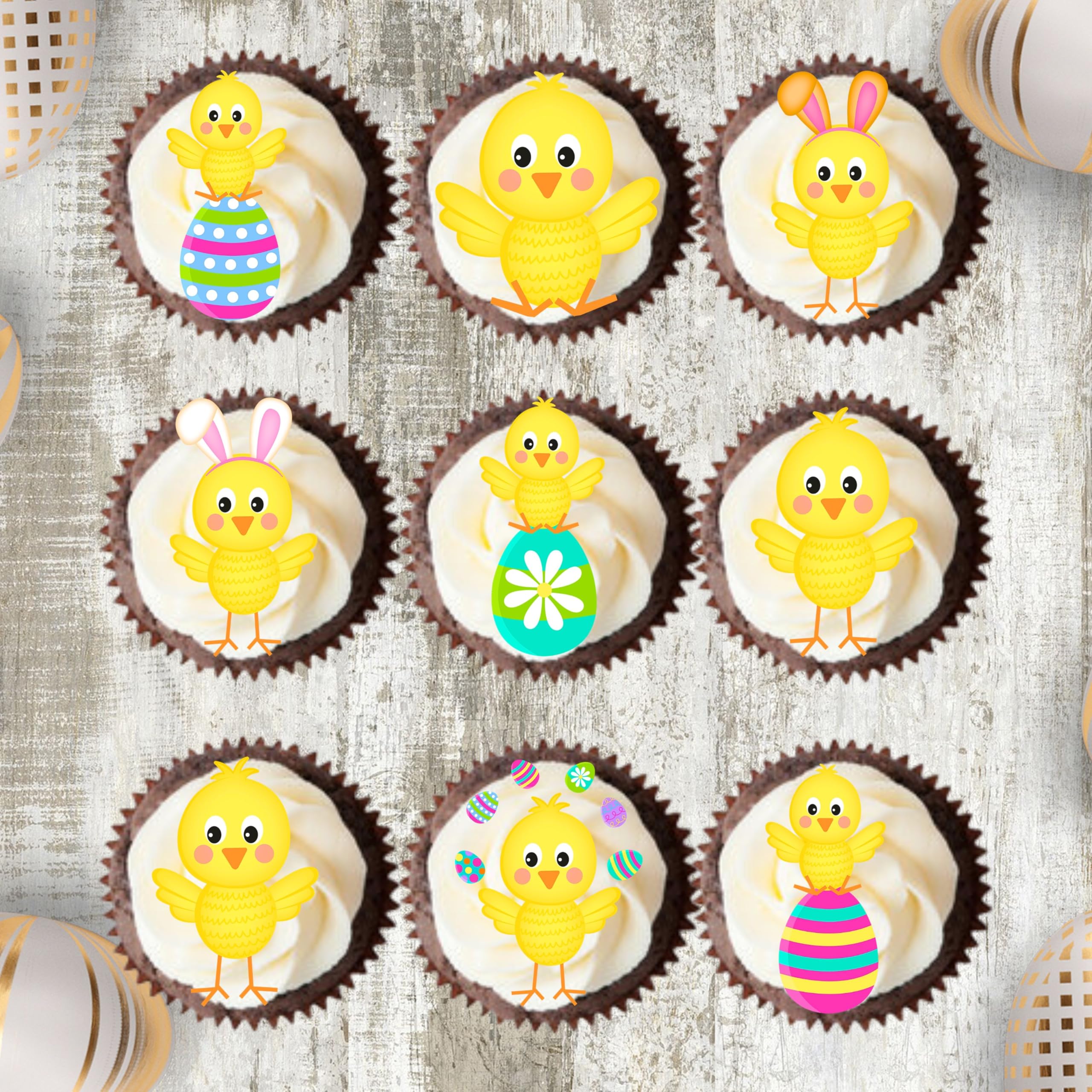 Easter Chick Edible Cupcake Toppers - 12pcs Stand-Up Wafer Cake Decorations for Easter Party, Baby Shower & Spring Celebrations - Cute Easter Cake Toppers for Cupcakes, Cookies & Desserts