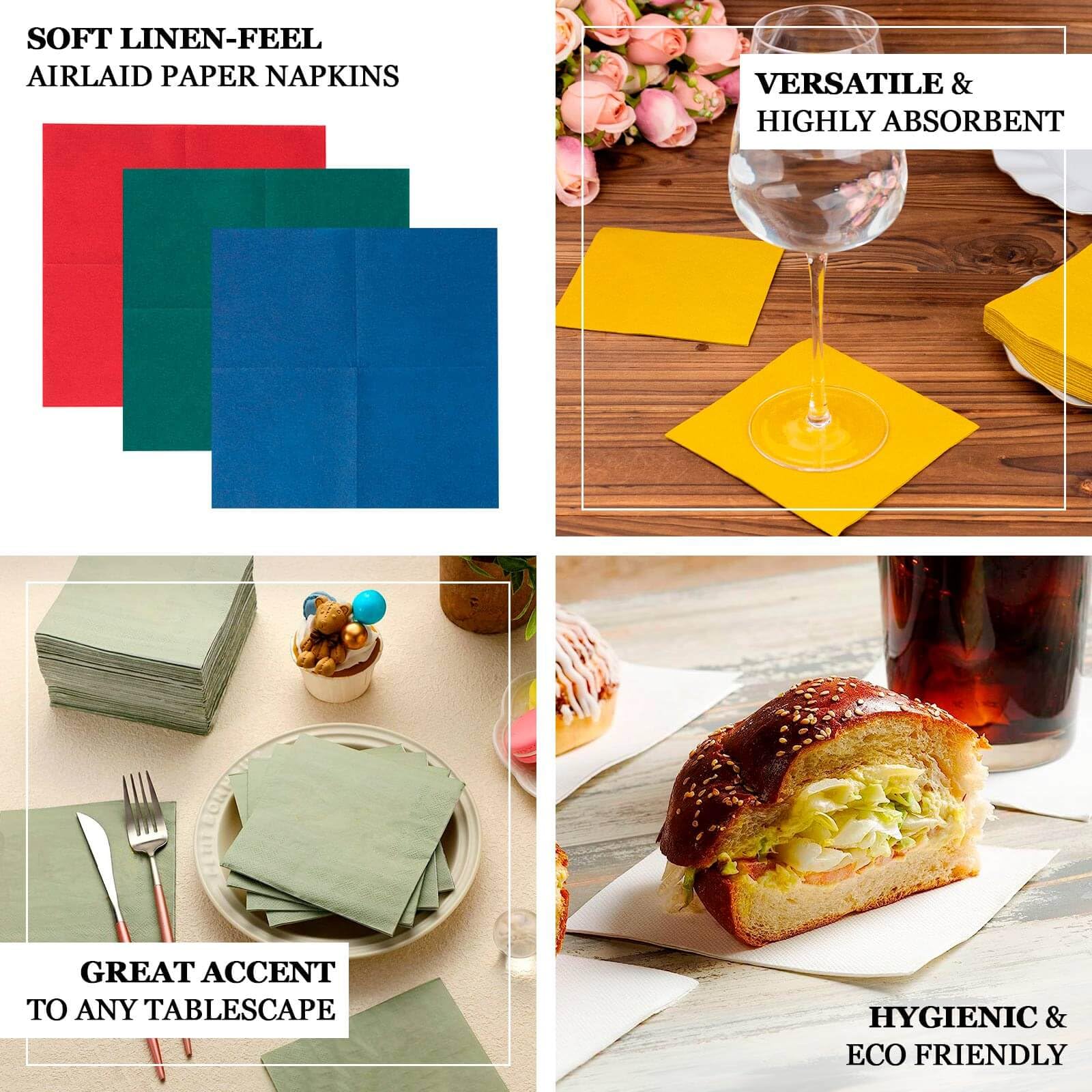 Efavormart 20 Pack Burgundy Soft Linen-Feel Airlaid Paper Beverage Napkins - Super Absorbent Disposable Cocktail Napkins for Weddings, Parties, and Home Entertaining