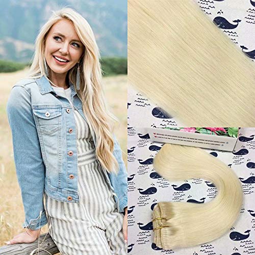 HIKYUU 7pcs 85g White Blonde Clip-in Straight Human Hair Extensions 20