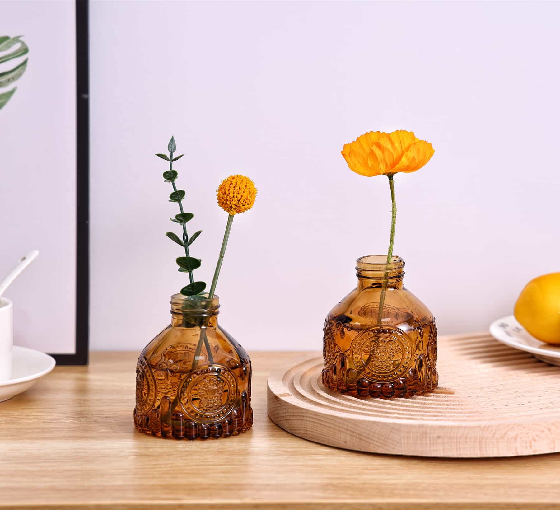 6 Pack Glass Bud Vases - Small Flower Vases for Floral Arrangements, Rustic Decorative Centerpieces for Home, Living Room, Office, Wedding & Events (Brown) - Perfect for Table Decor, Gift Wrapping & DIY Crafts