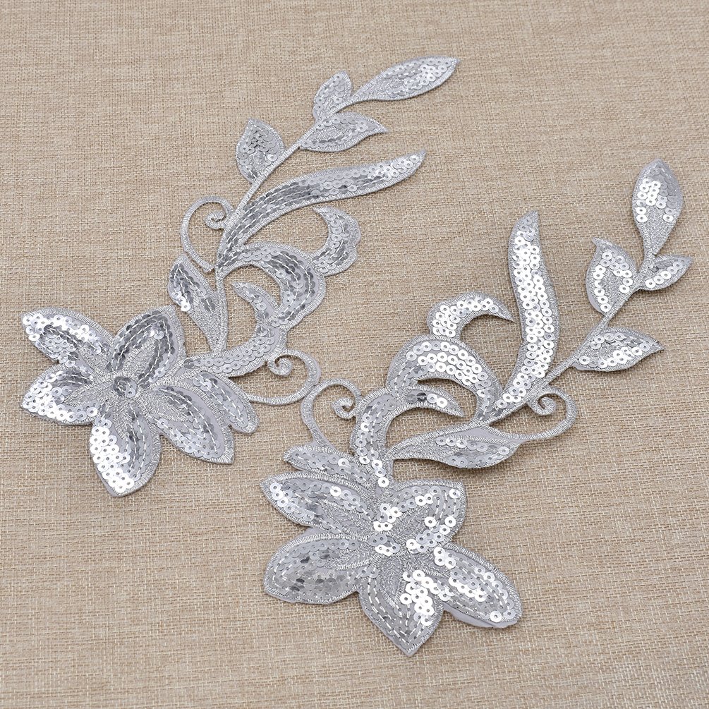 BetterUS Flower Appliques with Sequins - DIY Sewing Embroideries for Dress, Jacket & Bag Decoration - Elegant Fabric Patches for Clothing, Accessories & Home Decor