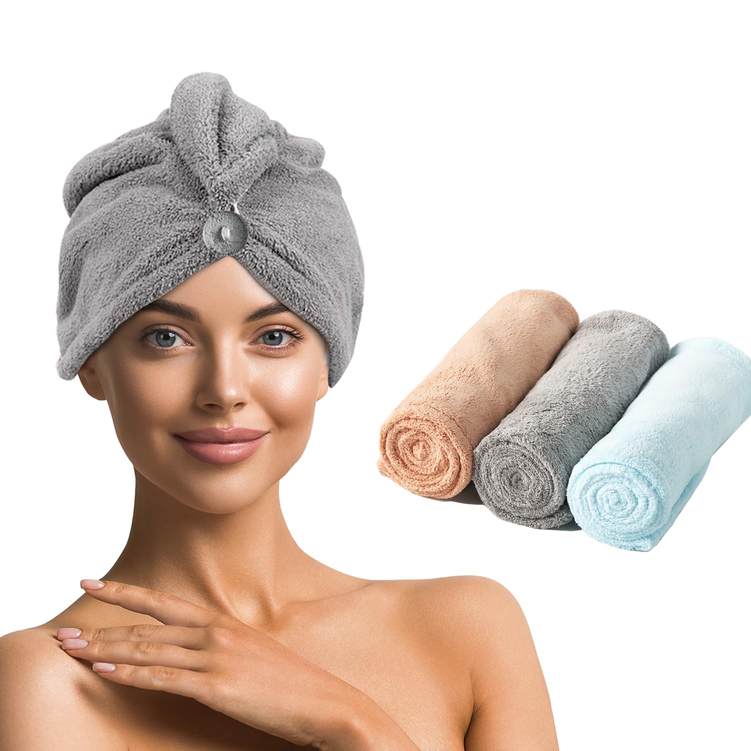 3 Pack Microfiber Hair Towel Wrap for Women - Super Absorbent & Quick Dry Hair Towel for Long, Curly, Thick Hair - Perfect for Post Shower, Salon, Gym & Travel Use