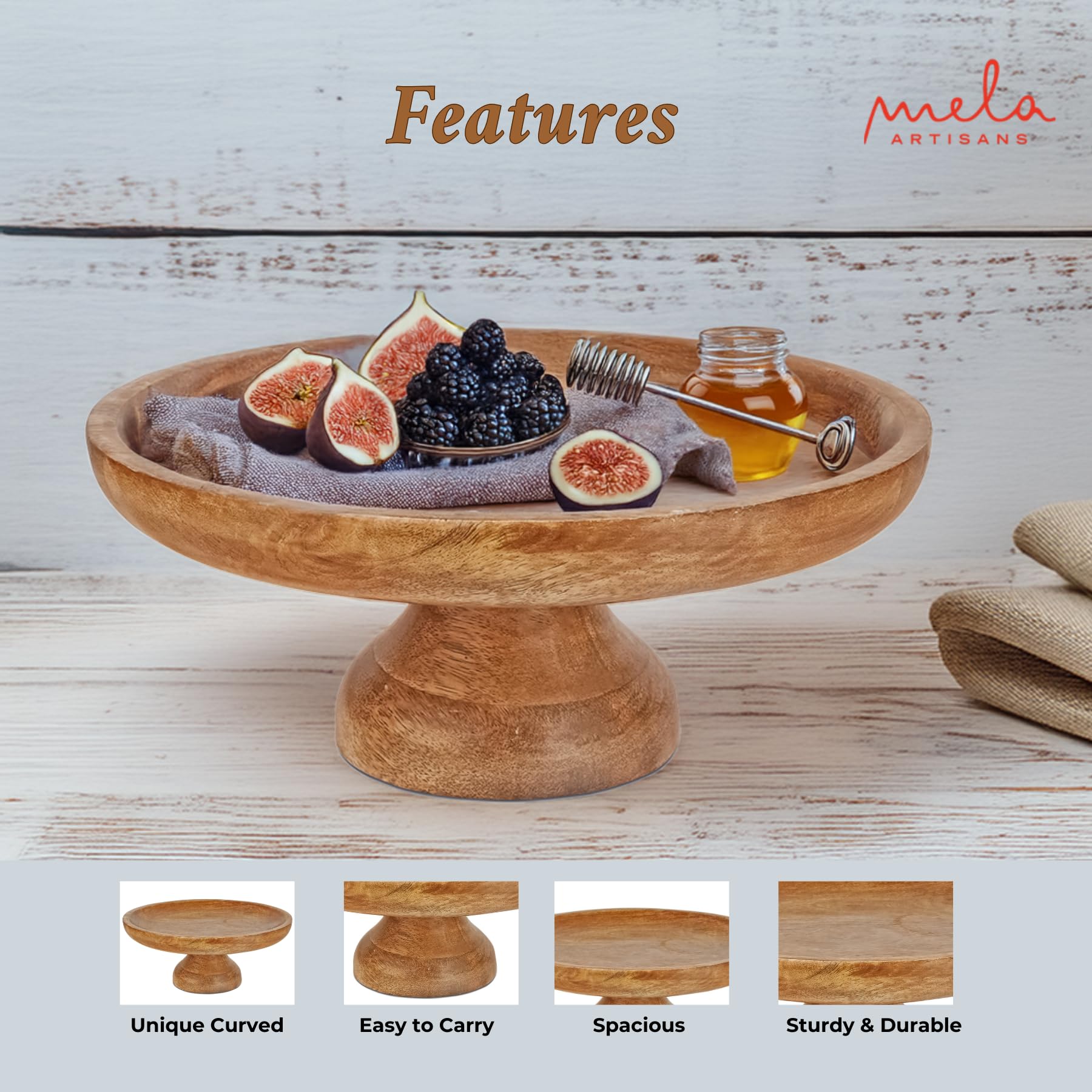 Handcrafted Mangowood Fruit Bowl - Natural Oval Pedestal for Kitchen & Dining Decor