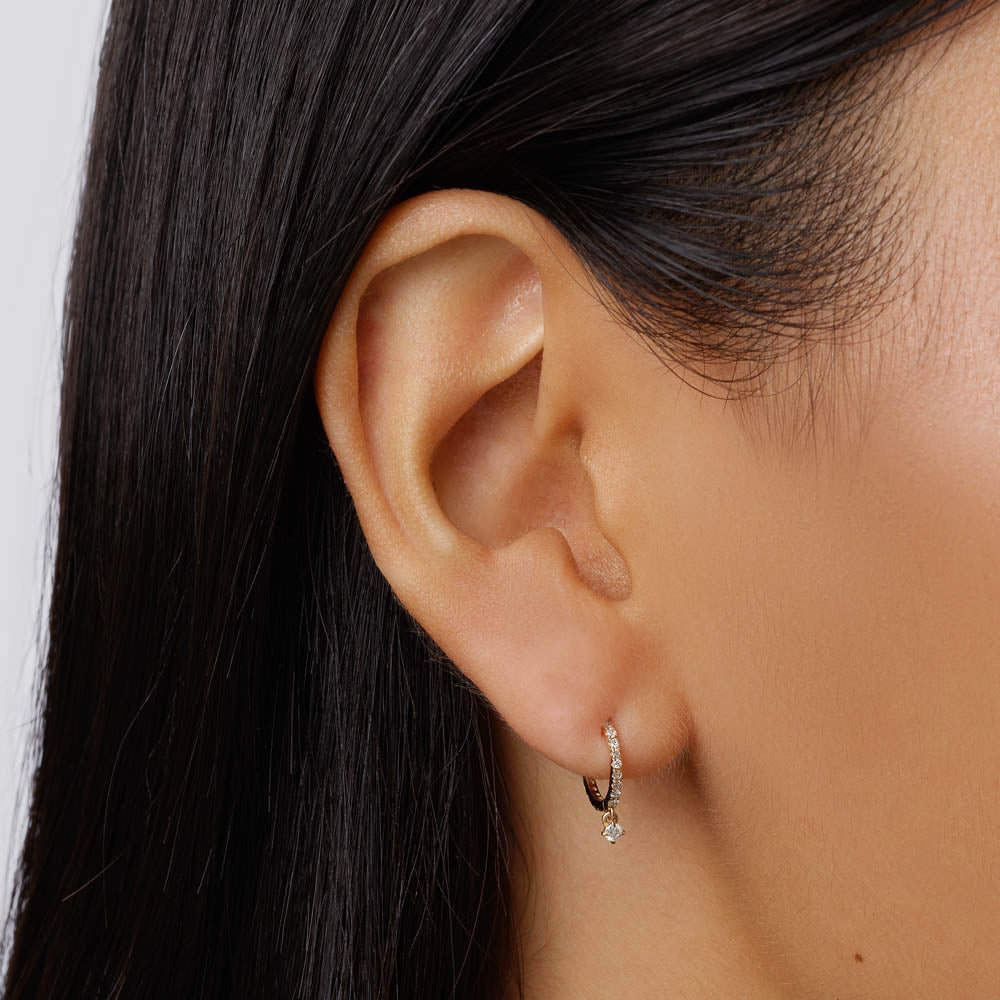 10k Gold Diamond Drop Single Huggie Earrings for Women - Minimalist Dainty Everyday Jewelry for Work, Date Night & Special Occasions