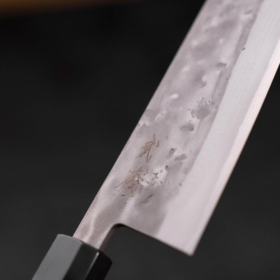 Premium Santoku Knife 165mm - Blue Steel #2 Nashiji Stainless Clad with Buffalo Teak Handle - Japanese Chef Knife for Slicing, Dicing & Chopping Vegetables, Meat & Fish - Perfect for Home Cooks & Professional Kitchens