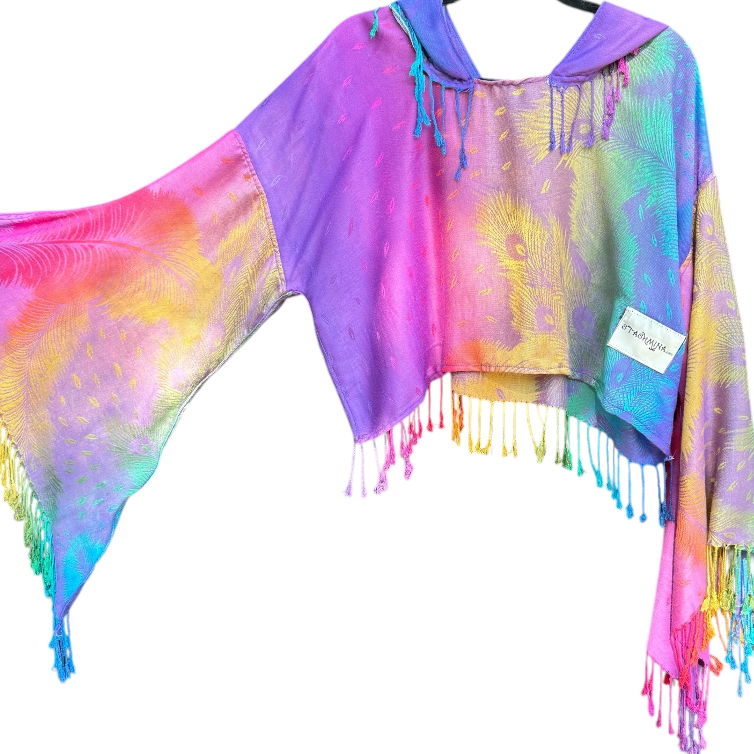 Butterfly Bell Pashmina Shawl Wrap - Purple Peacock Print Elegant Scarf for Women, Perfect for Parties, Weddings, and Evening Outings