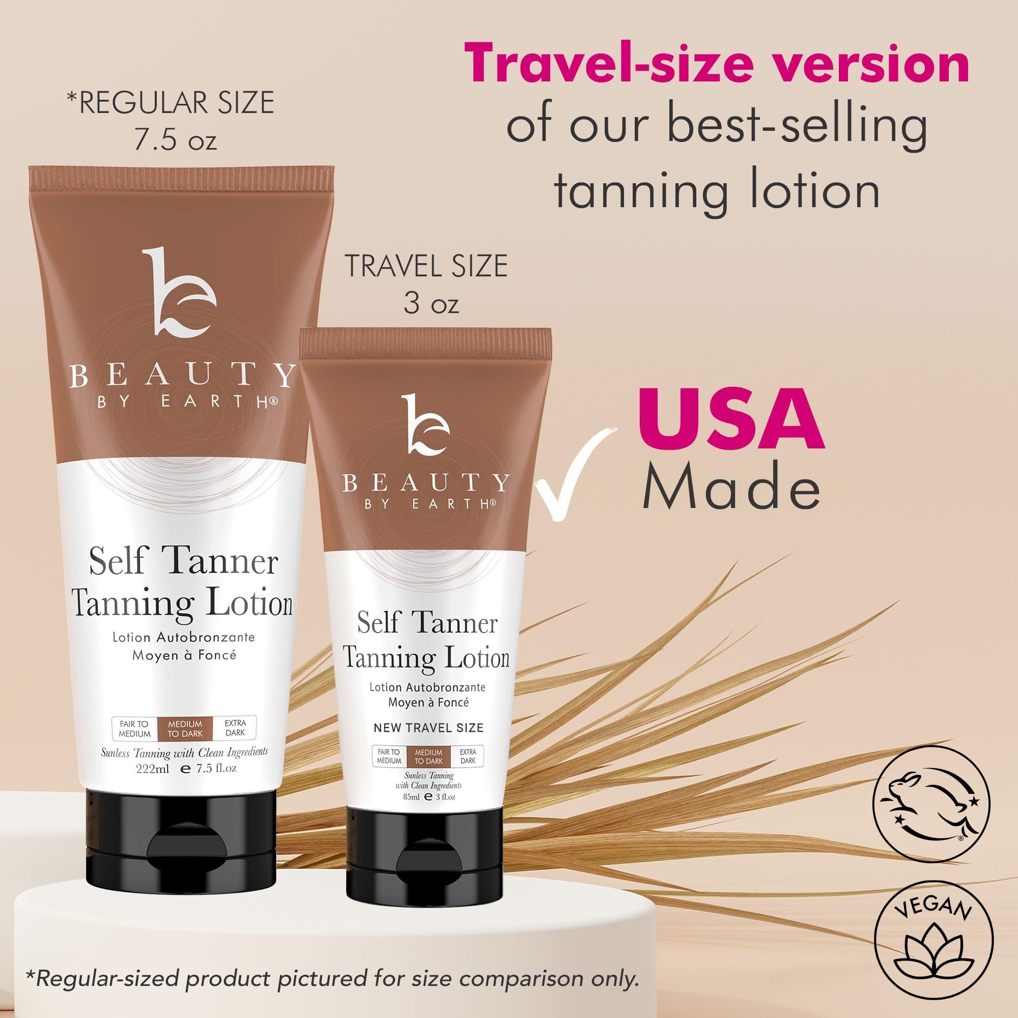 Natural & Organic Self Tanning Lotion - USA Made Gradual Sunless Tanner for Women & Men | Non-Toxic Travel Size Tan Moisturizer | Perfect for Vacation, Gym & Daily Fake Tan Care