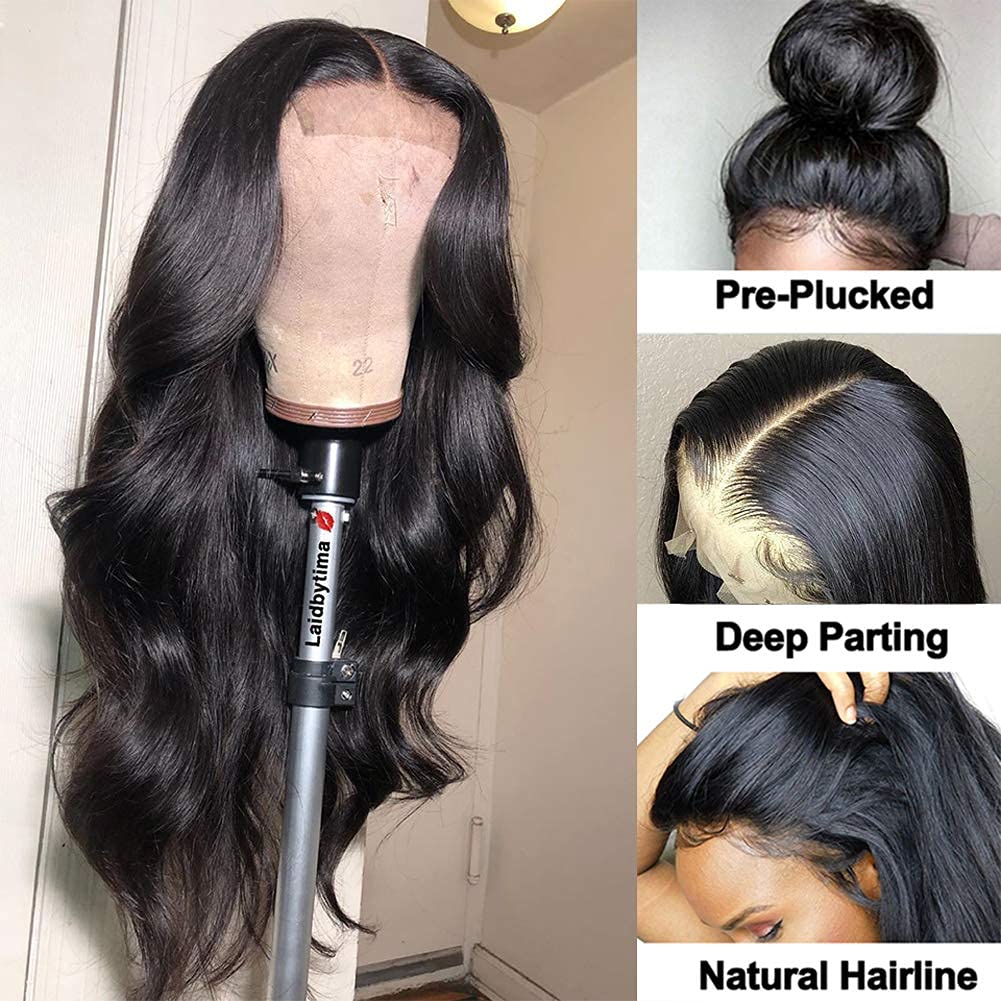4x4 Middle Part Lace Front Wig - Brazilian Virgin Human Hair Body Wave Wig for Black Women (18inch, Natural Black) | Perfect for Daily Wear, Parties & Special Occasions