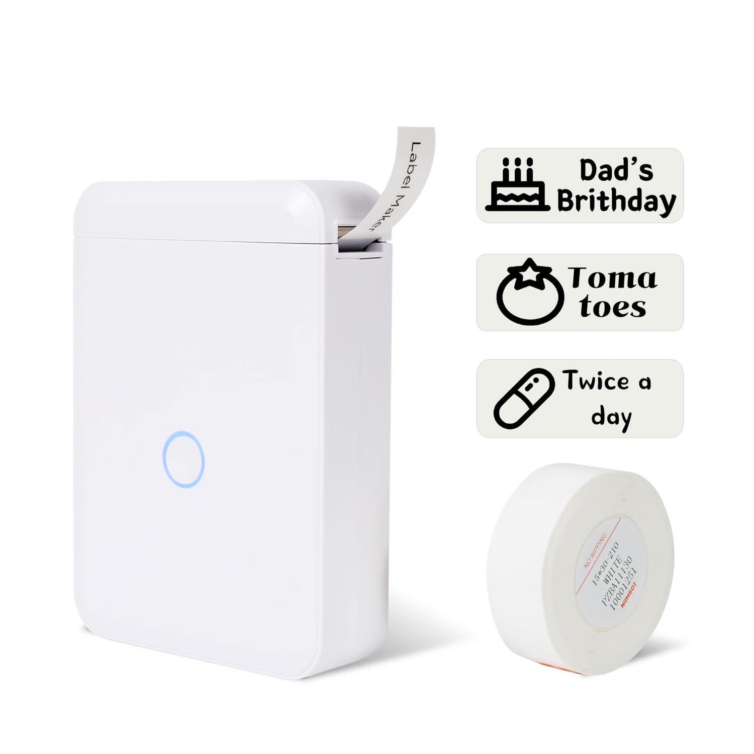 NIIMBOT D110 Portable Bluetooth Thermal Label Printer - Inkless Sticker Maker Machine for Home, Office & Business | USB Rechargeable | iOS/Android Compatible | White | Perfect for Shipping Labels, Organizing & Inventory Management