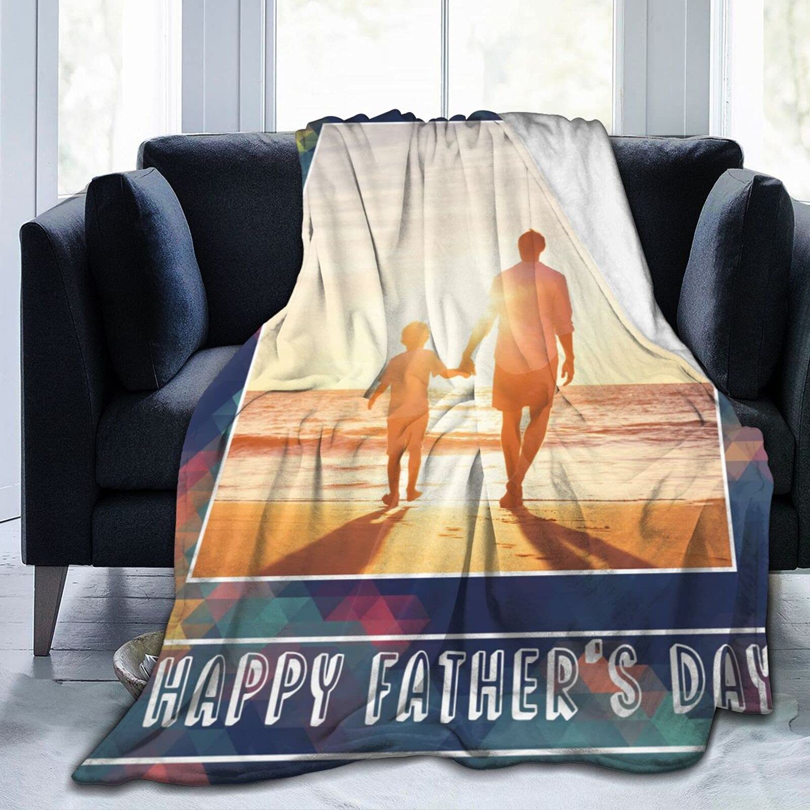 **Personalized Photo Blanket for Dad - Custom Father's Day Gift from Daughter, Son, Kids, Girlfriend - 40