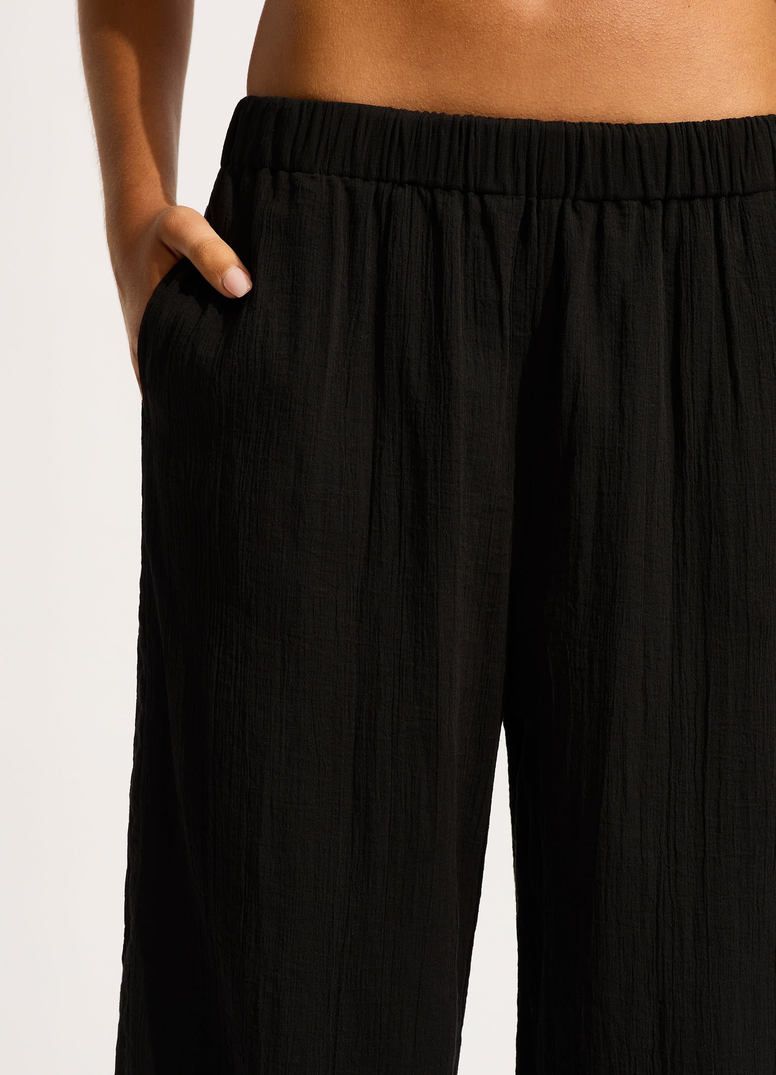 Crinkle Beach Pants for Women - Soft & Comfortable Black Casual Trousers | Perfect for Summer Vacations, Beach Outings & Relaxing at Home