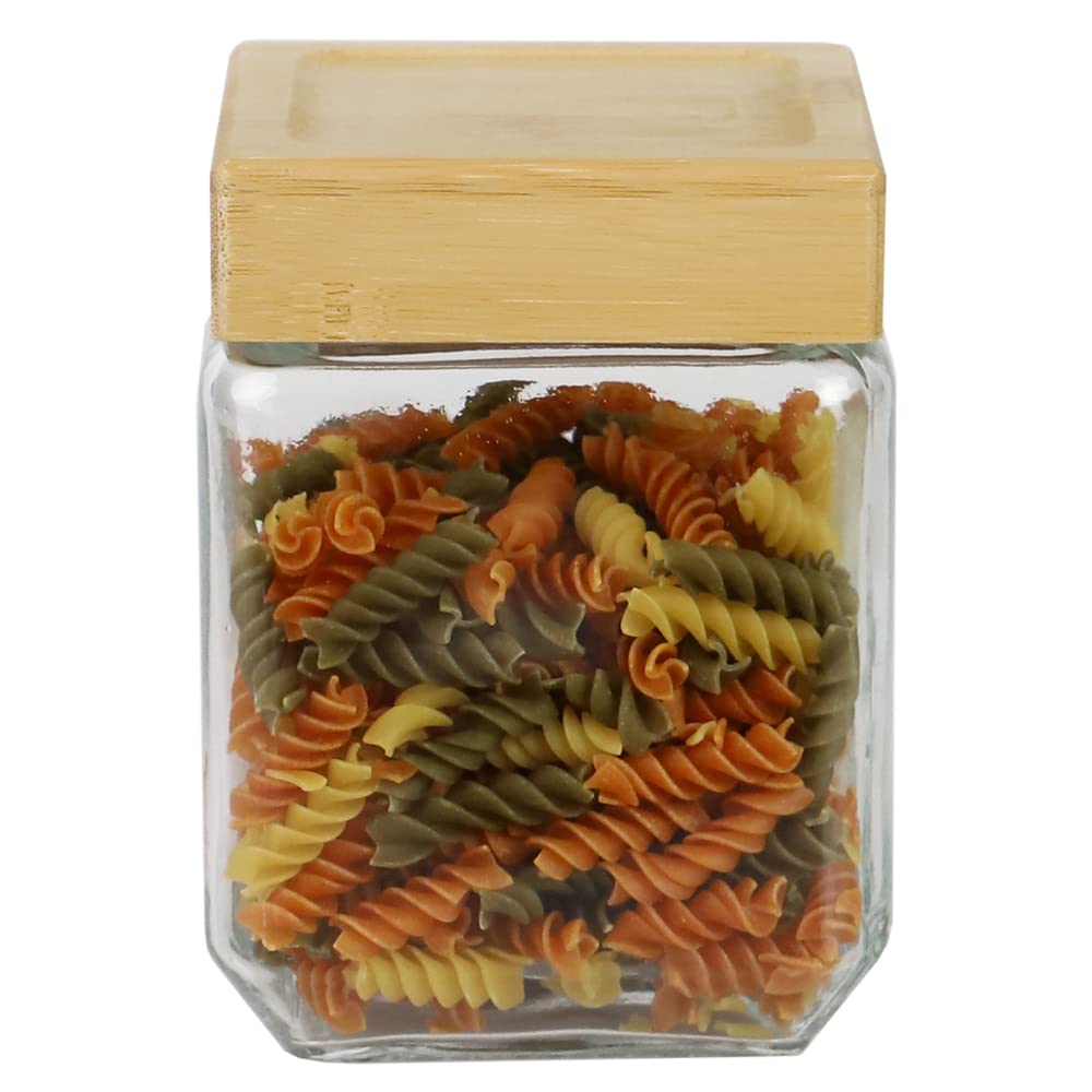 Premium Square Glass Canister with Bamboo Lid - 42oz Airtight Food Storage Container for Kitchen Pantry | Thick Durable Glass Jar for Coffee, Tea, Sugar, Flour, Snacks & Craft Supplies | Ideal for Home Organization & Gift Giving