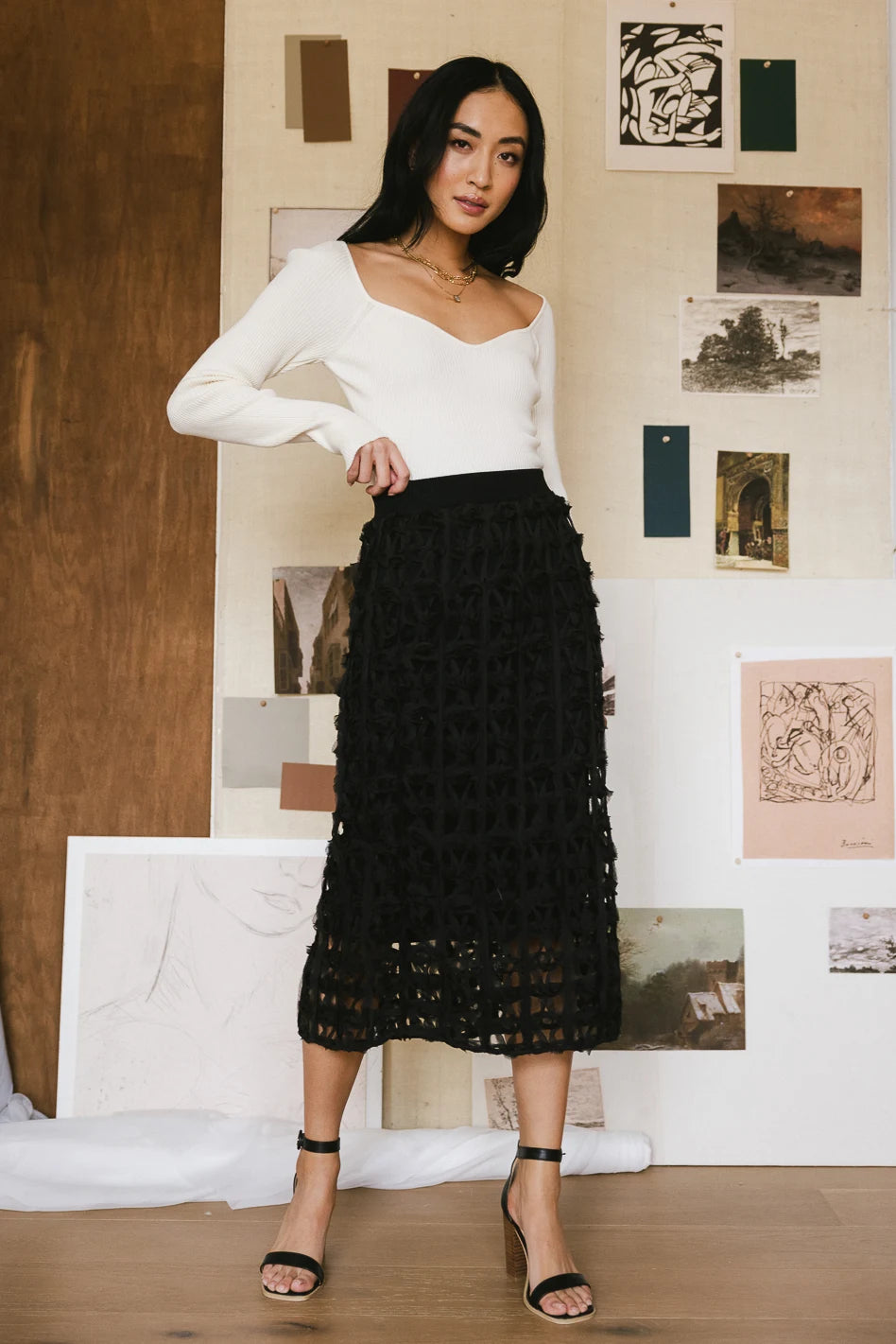 Open Cage Knit Skirt in Black - Women's Fashion Stretch Skirt for Casual & Night Out - Final Sale