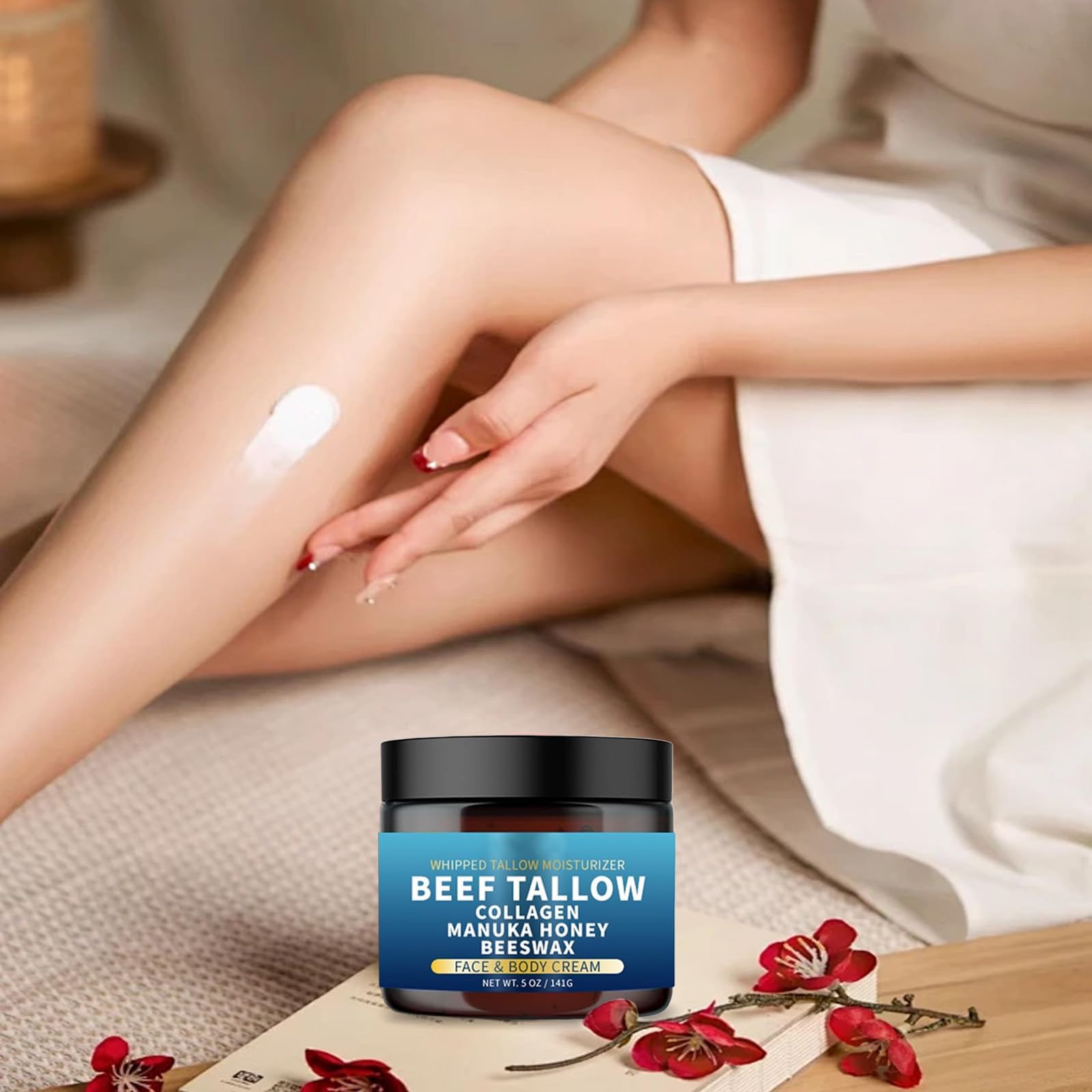 Organic 7-in-1 Grass-Fed Tallow Moisturizer with Manuka Honey & Beeswax - Collagen Rich Face & Body Balm for All Skin Types - Hydrating Lip Care, Dry Skin Relief & Natural Skincare Solution for Daily Use, Travel & Sensitive Skin Protection