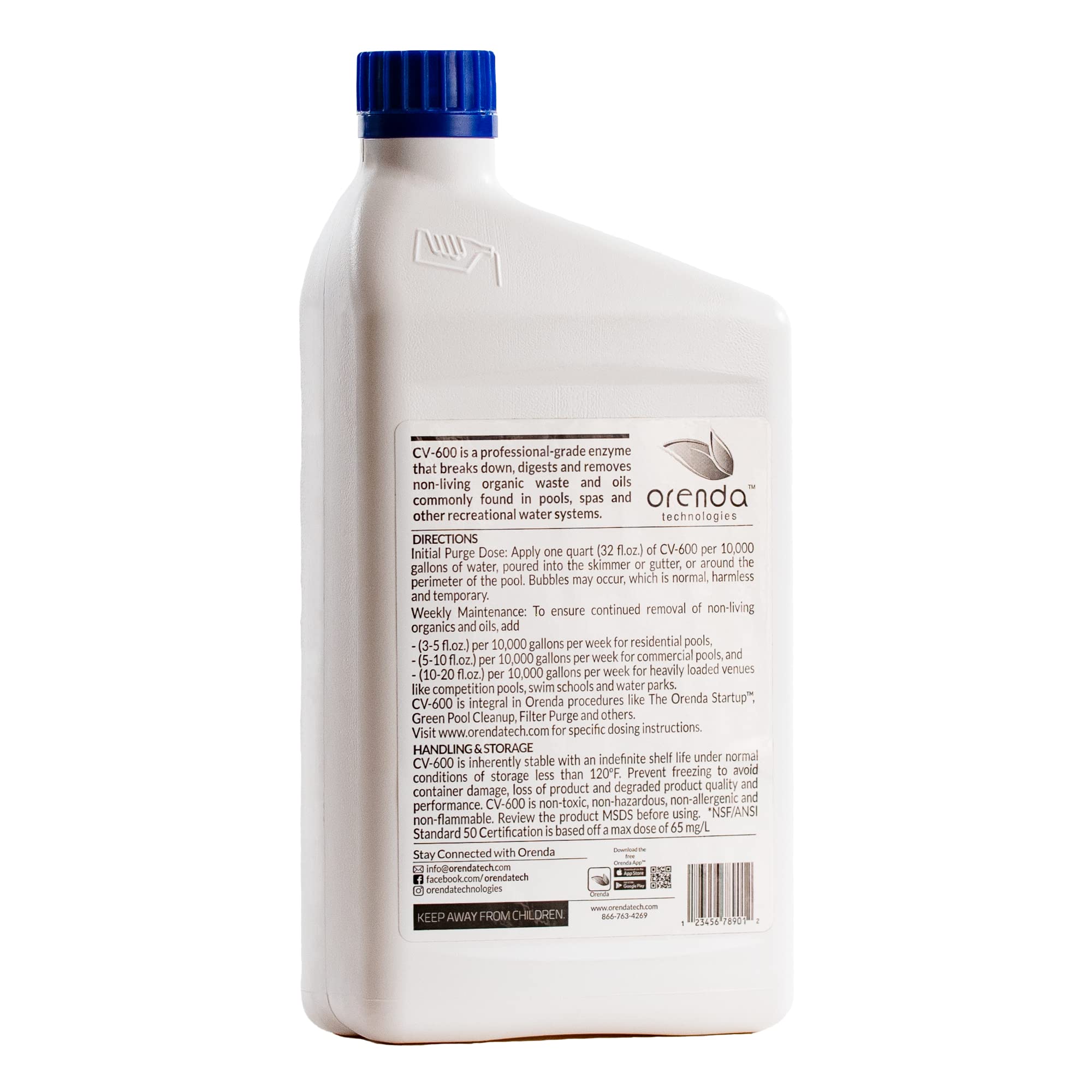 Orenda CV-600 Catalytic Enzyme Pool Cleaner Concentrate - 4 Pack | Natural Swimming Pool Water Treatment for Sparkling Clean Water | Perfect for Inground & Above Ground Pools