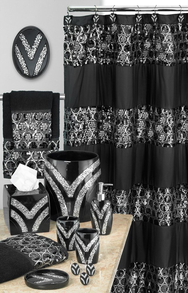 13-Piece Luxury Bathroom Accessories Set - Includes Shower Curtain, Towel Sets & Bath Mat (Black) - Perfect for Modern Bathroom Decor & Spa-Like Experience