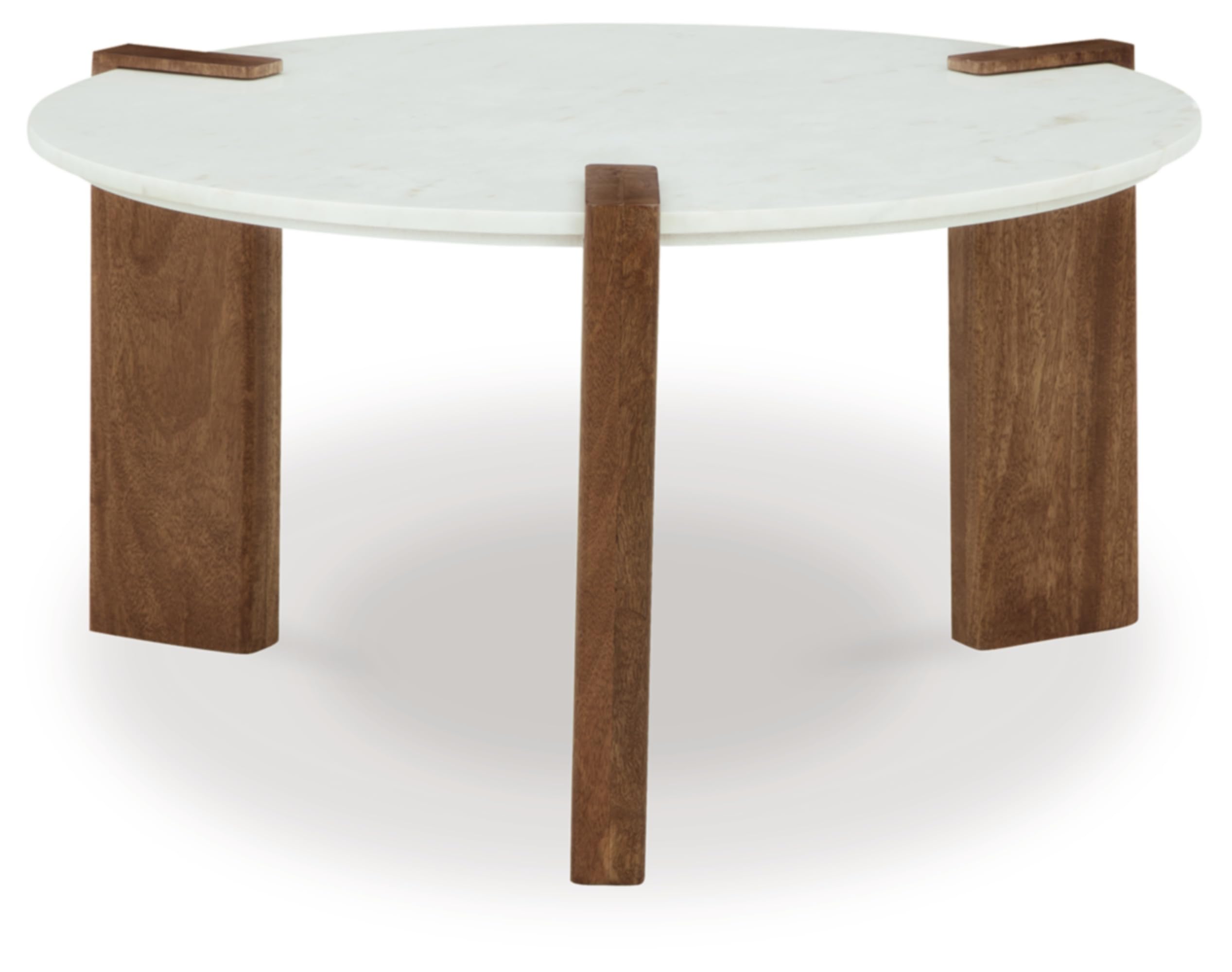 Ashley Isanti Modern Coffee Table - White & Light Brown Marble Top for Living Room