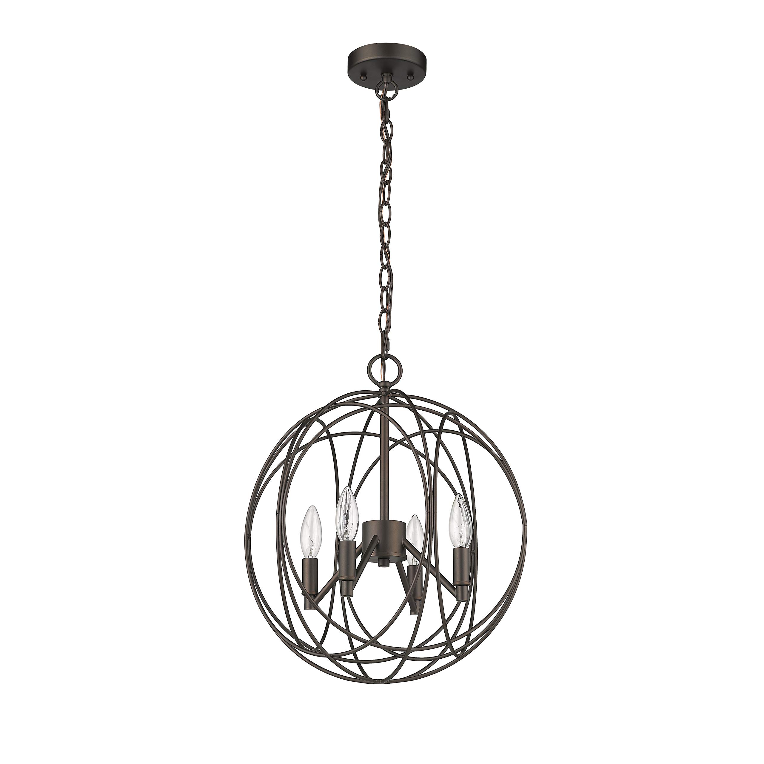 Farmhouse 4-Light Rubbed Bronze Ceiling Pendant Light Fixture - 15.5