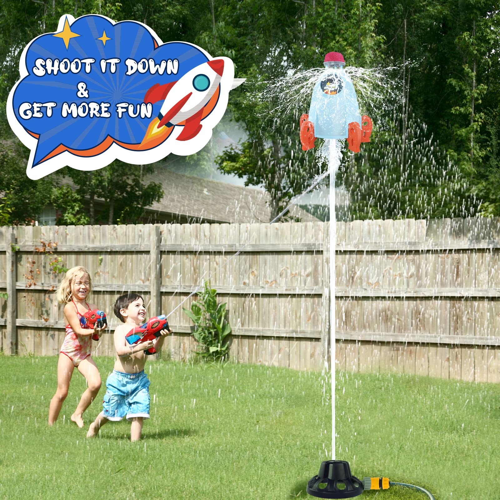 Rocket Design Water Powered Sprinkler for Kids - Outdoor Summer Water Toy with 9-16ft Spray & Spin Function - Perfect for Backyard, Garden, Pool Parties and Birthday Gifts