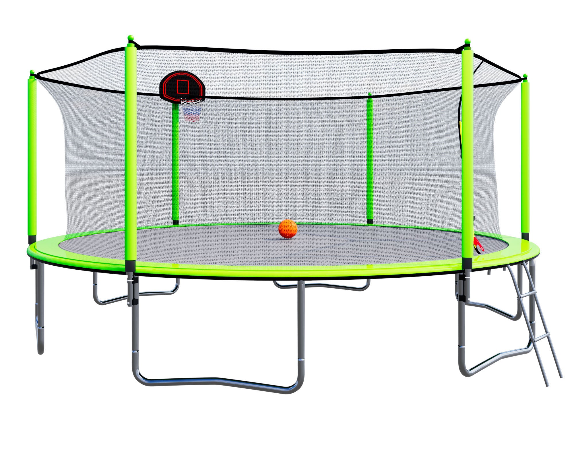 15FT Trampoline with Basketball Hoop, Air Pump & Ladder - Green Outdoor Bounce Set with Safety Enclosure for Backyard Fun & Exercise
