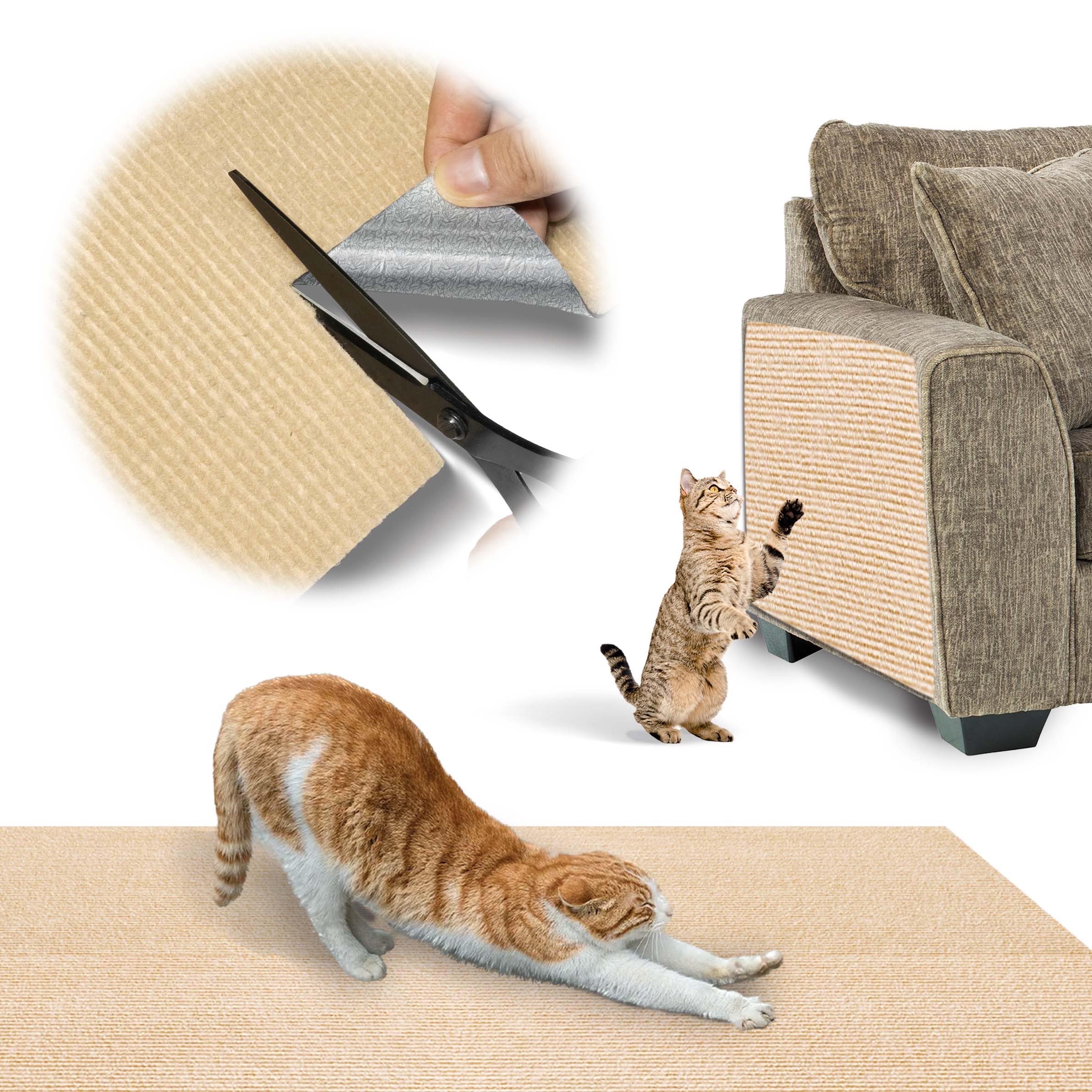 Self-Adhesive Cat Scratch Carpet Mat 78.7x15.7 Inches - Trimmable Furniture Protector for Cats | Replacement for Cat Tree Shelves & Scratching Posts | DIY Wall Mounted Cat Scratcher for Home & Office Use