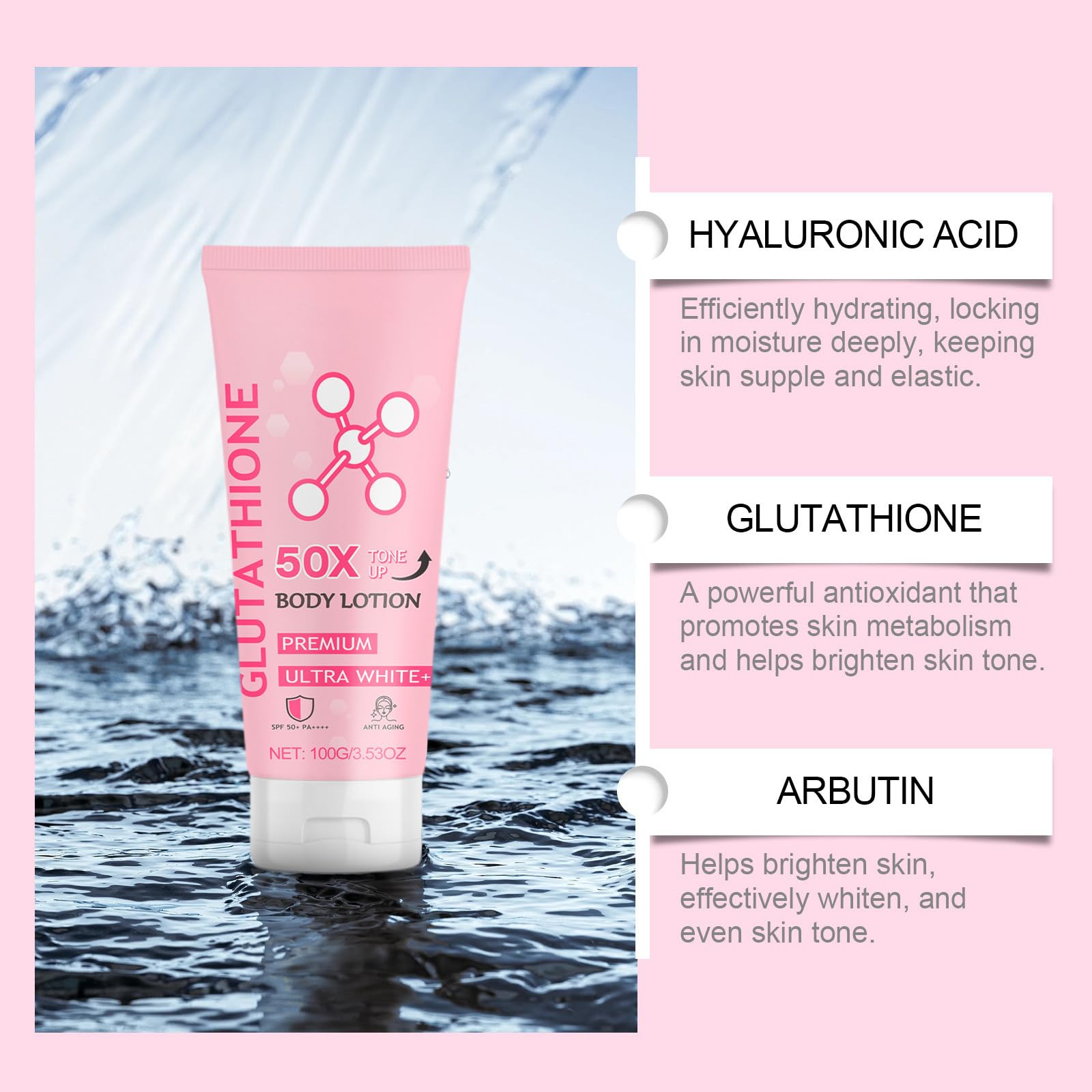 Venature Glutathione 50x Tone Up Body Lotion - Skin Brightening & Moisturizing Cream with Glutathione for Even Skin Tone & Softness (2 Pack) | Perfect for Daily Use, After Shower & Nighttime Skincare Routine