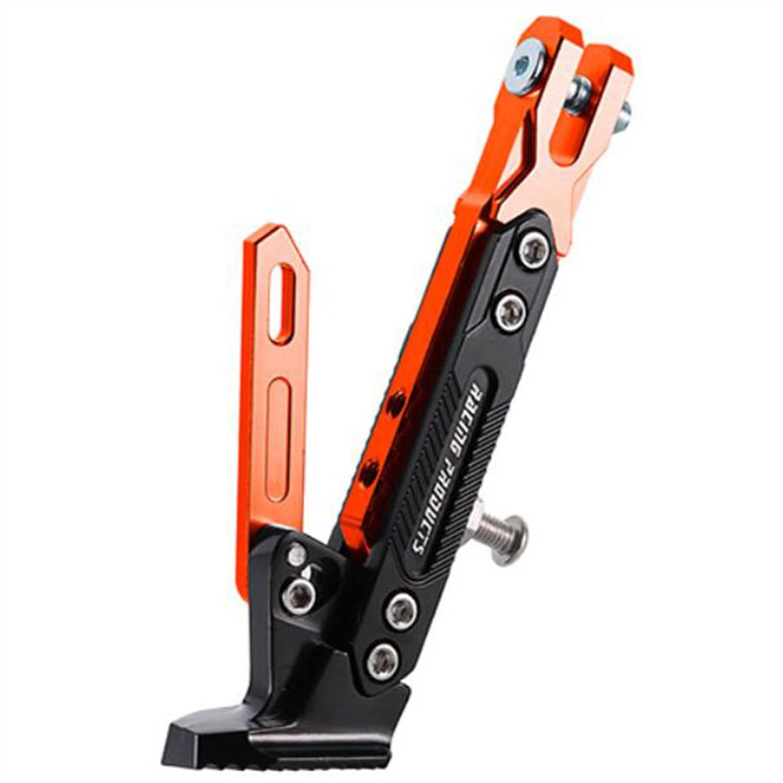 QTSM Adjustable Motorcycle Kickstand - CNC Aluminum Alloy Side Stand for Motorbike Parking - Orange Color | Perfect for Harley, Honda, Yamaha & Cruiser Bikes - Durable Parking Bracket for Street & Off-Road Use