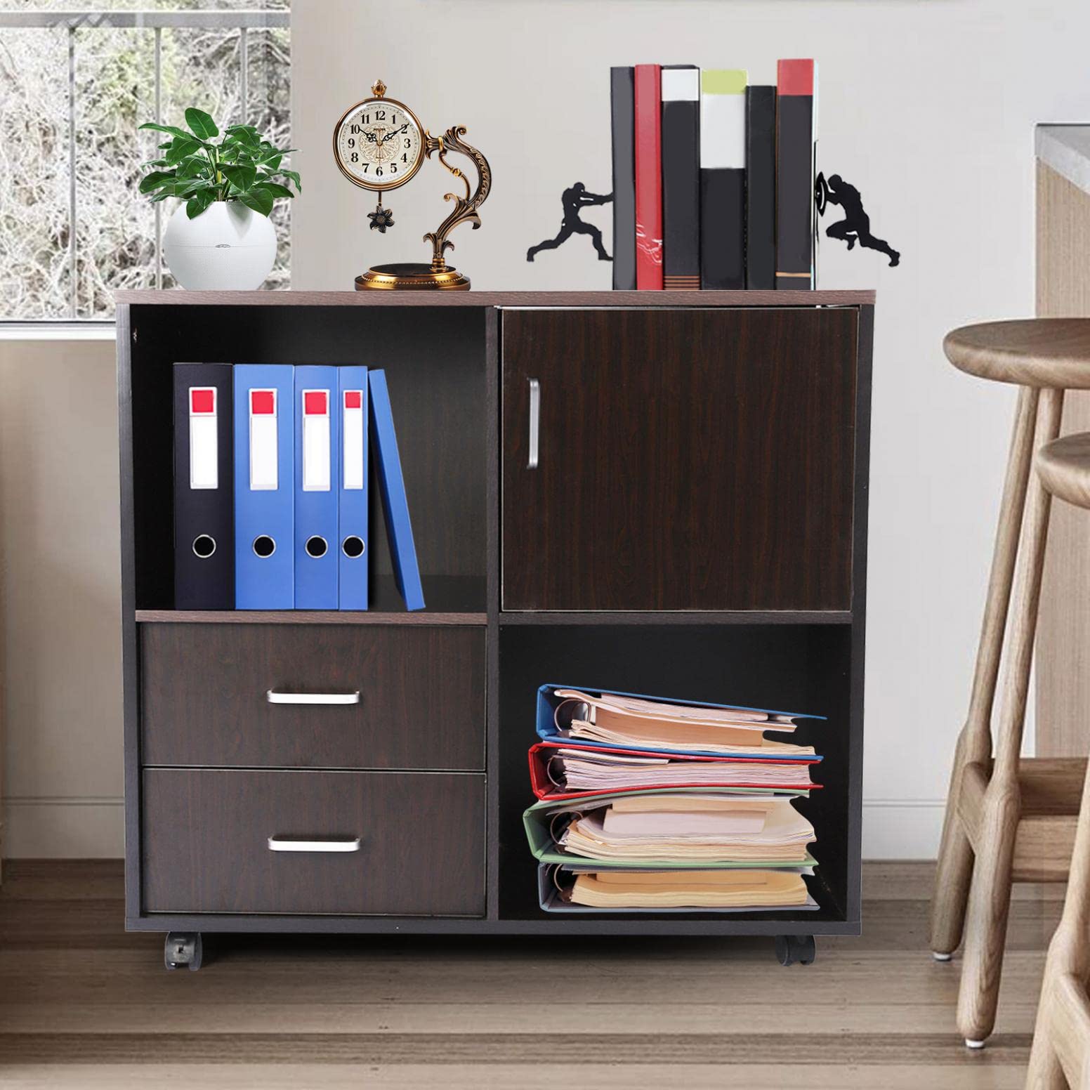 2-Drawer Rolling File Cabinet with Wheels & Shelves - Wooden Printer Stand & Storage Organizer for Home Office - Modern Lateral File Cabinet for Documents, Supplies & Workspace Organization