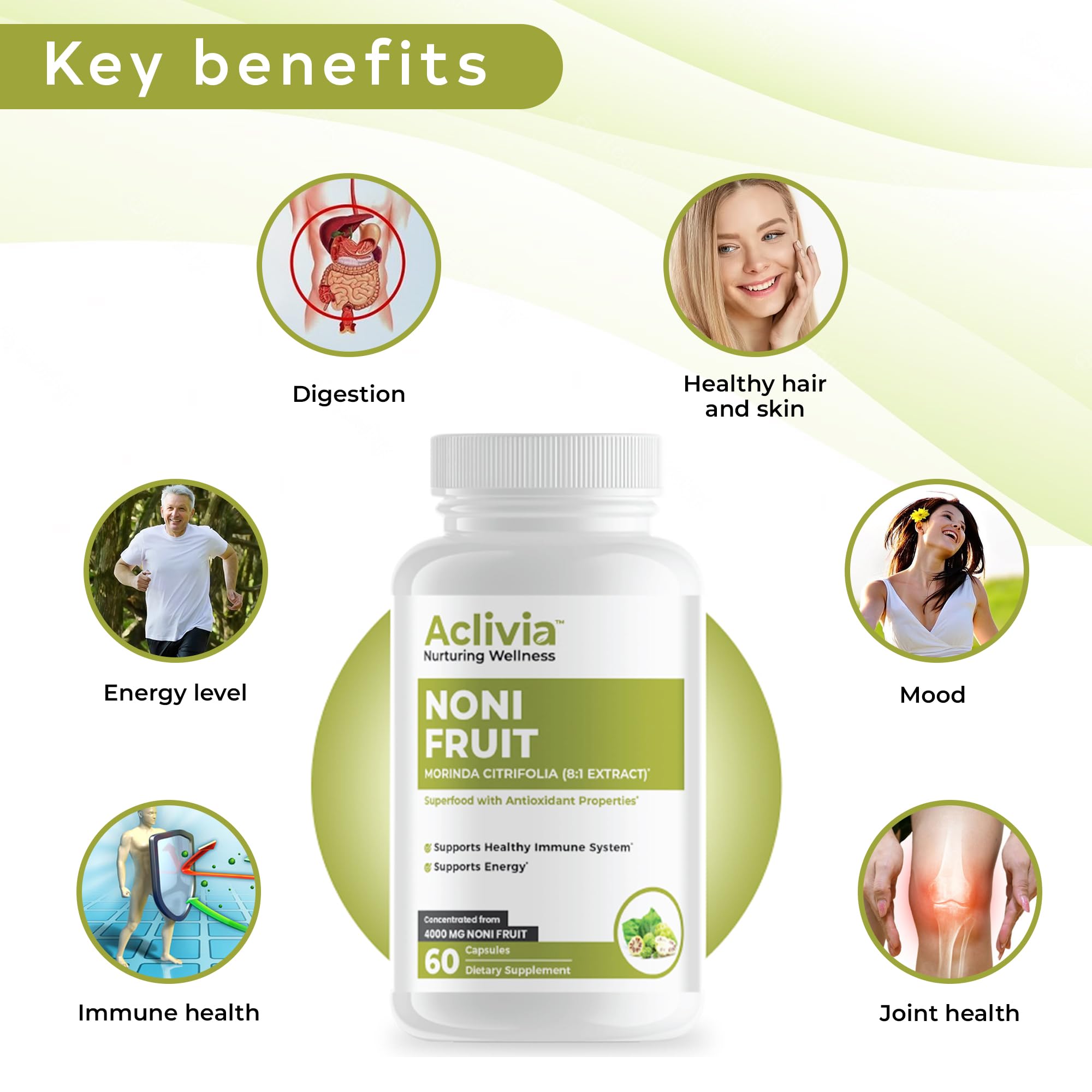 Organic Hawaiian Noni Fruit Capsules 4000mg - Pure Morinda Citrifolia Supplement for Immune Support - Non-GMO, Gluten-Free, Vegan, Made in USA (60 Capsules) - Boost Energy & Wellness Naturally
