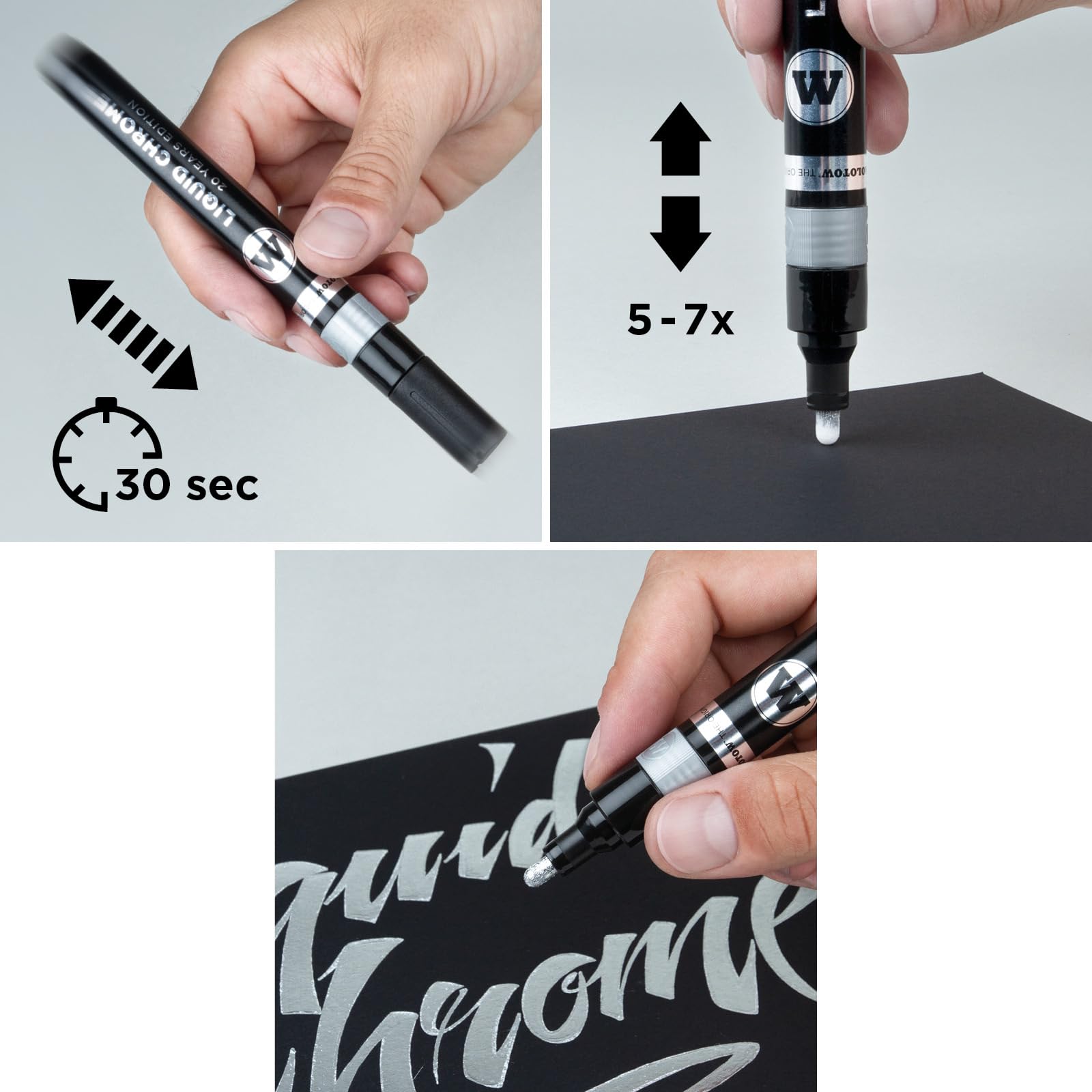 Molotow Liquid Chrome Marker Set - 3 Pack with 2mm Tip & Special Mirror Effect Ink for Metallic Shine | Ideal for DIY Crafts, Automotive Detailing, and Art Projects