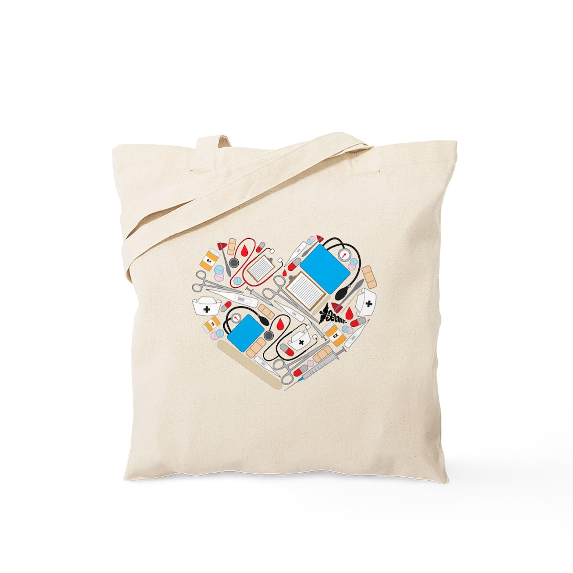 Nursing Tools Heart Tote Bag - Natural Canvas Reusable Shopping Bag for Nurses & Healthcare Workers - Perfect for Work, Groceries & Daily Use