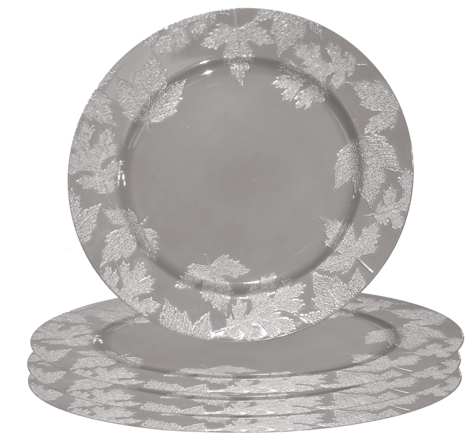 Gilbin 13-Inch Round Plastic Reef Charger Plates - Set of 4 Silver Charger Plates for Wedding, Holiday & Party Table Decor - Perfect for Christmas, Thanksgiving, and Formal Dining Events