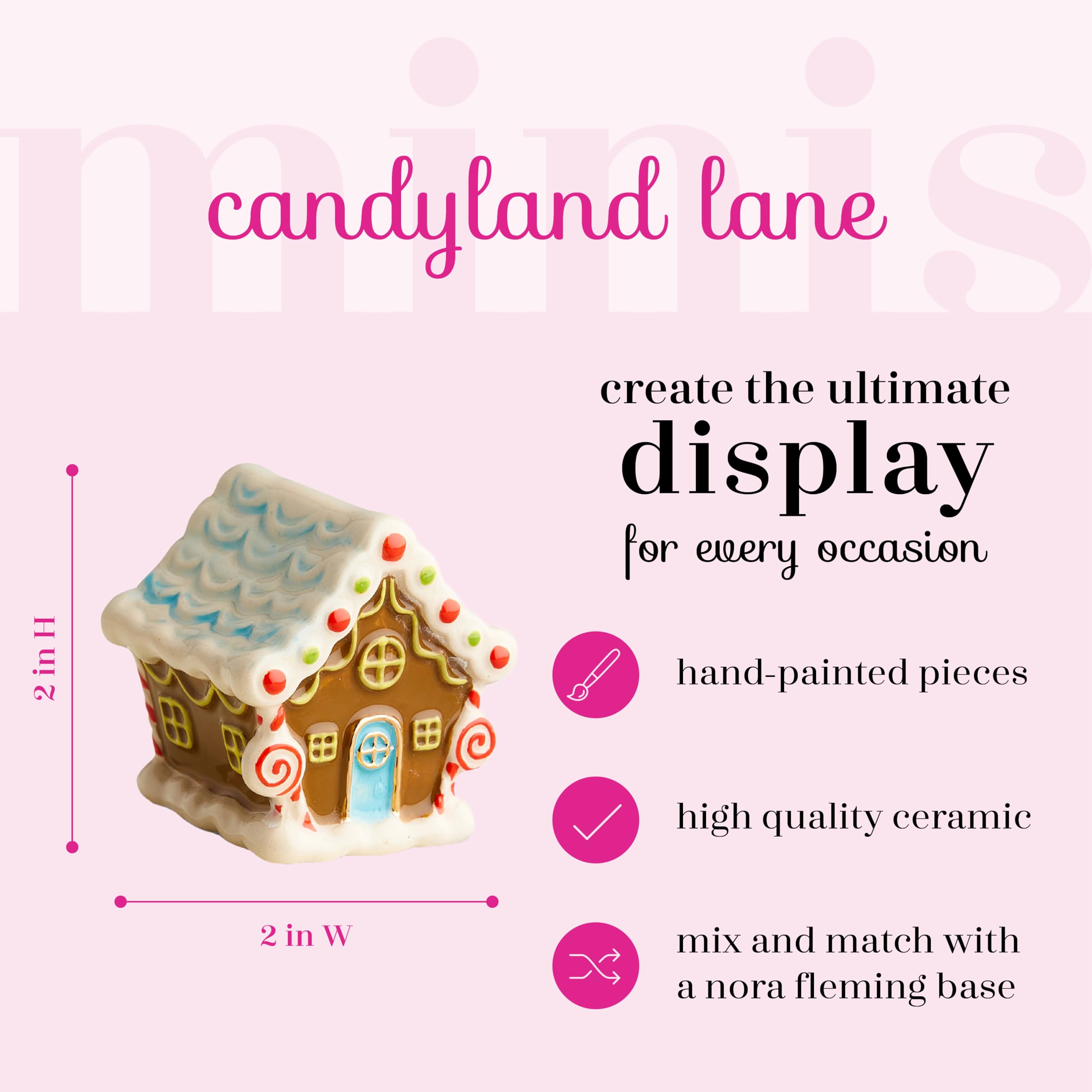 Hand-Painted Ceramic Gingerbread House Christmas Decor - Nora Fleming Candyland Lane Winter Miniature for Home & Office - Perfect for Holiday Tablescapes, Mantel Displays & Gift Giving