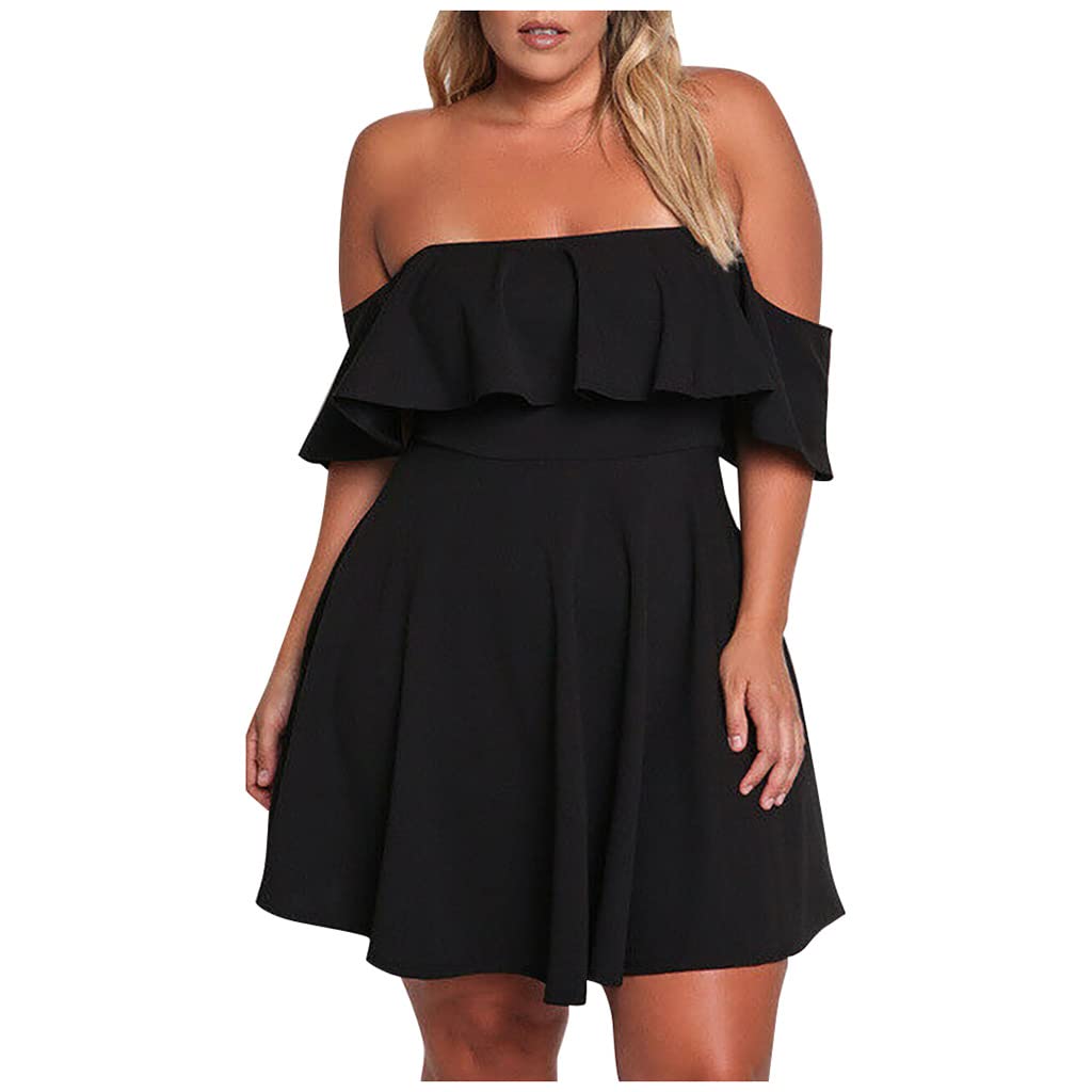 **Women's Off Shoulder Casual Summer Dresses - Plus Size Backless Beach Sundress with Ruffles | Perfect for Vacations, Pool Parties & Outdoor Events**