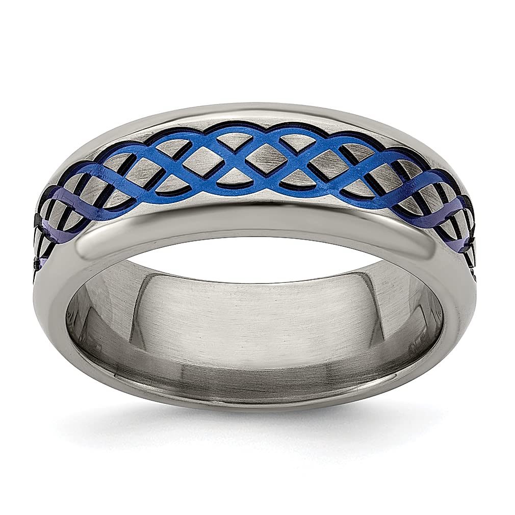 Titanium Blue Anodized Brushed 8mm Celtic Wedding Band Ring for Men - Edward Mirell Designer Jewelry - Durable & Lightweight Titanium Ring - Perfect Gift for Dad, Husband, Boyfriend (Wedding, Anniversary, Engagement, Fashion Accessory)
