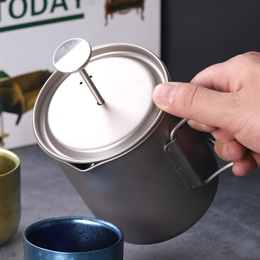 750ml Titanium French Press Coffee Maker with Folding Spoon - Lightweight & Durable Camping Coffee Press for Outdoor Adventures, Kitchen & Travel (Cup+Spoon Set)