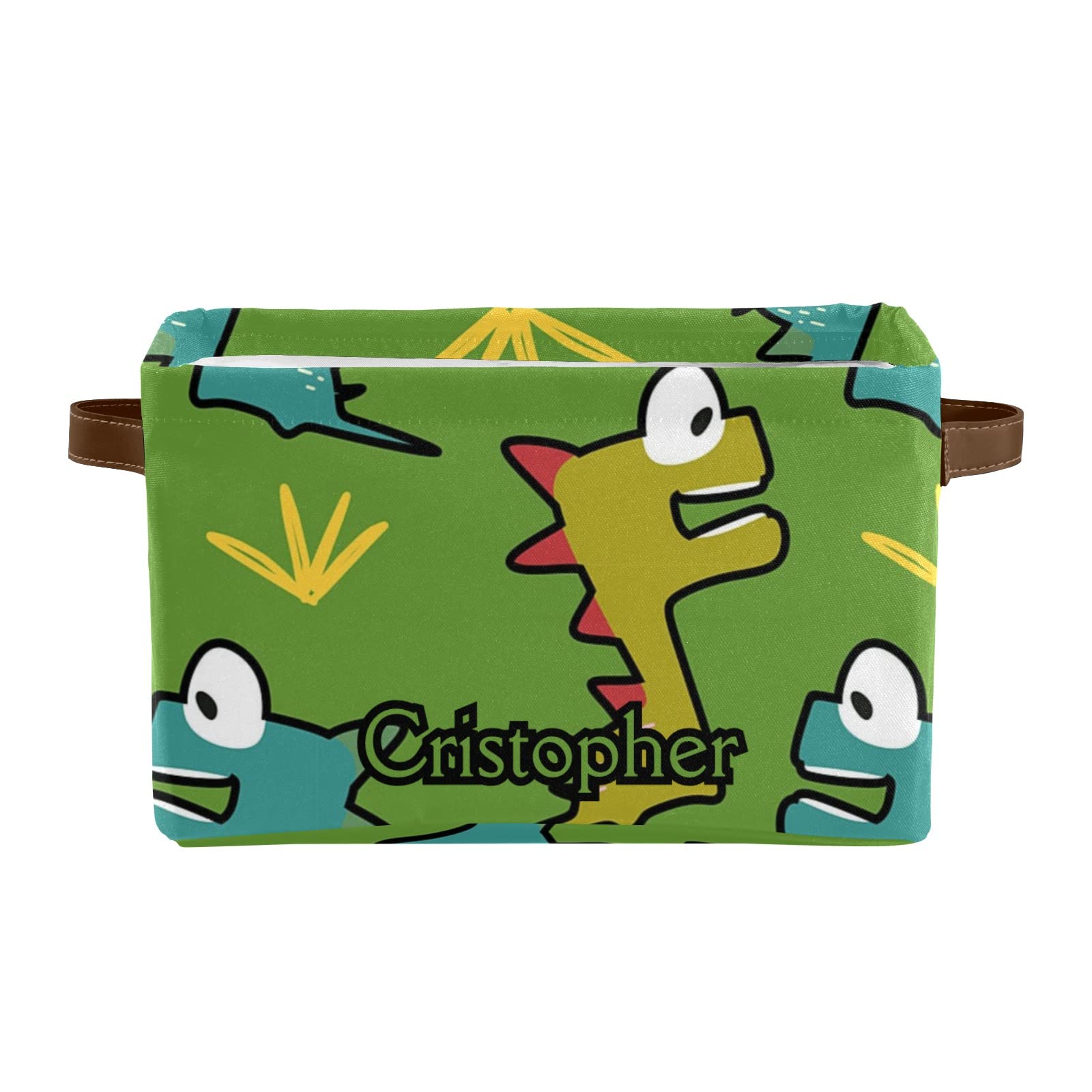 Personalized Baby Dino Collapsible Storage Bins - 2 Pack Custom Decorative Baskets with Handles, Rectangular Closet Organizers for Nursery, Kids Room & Home Organization