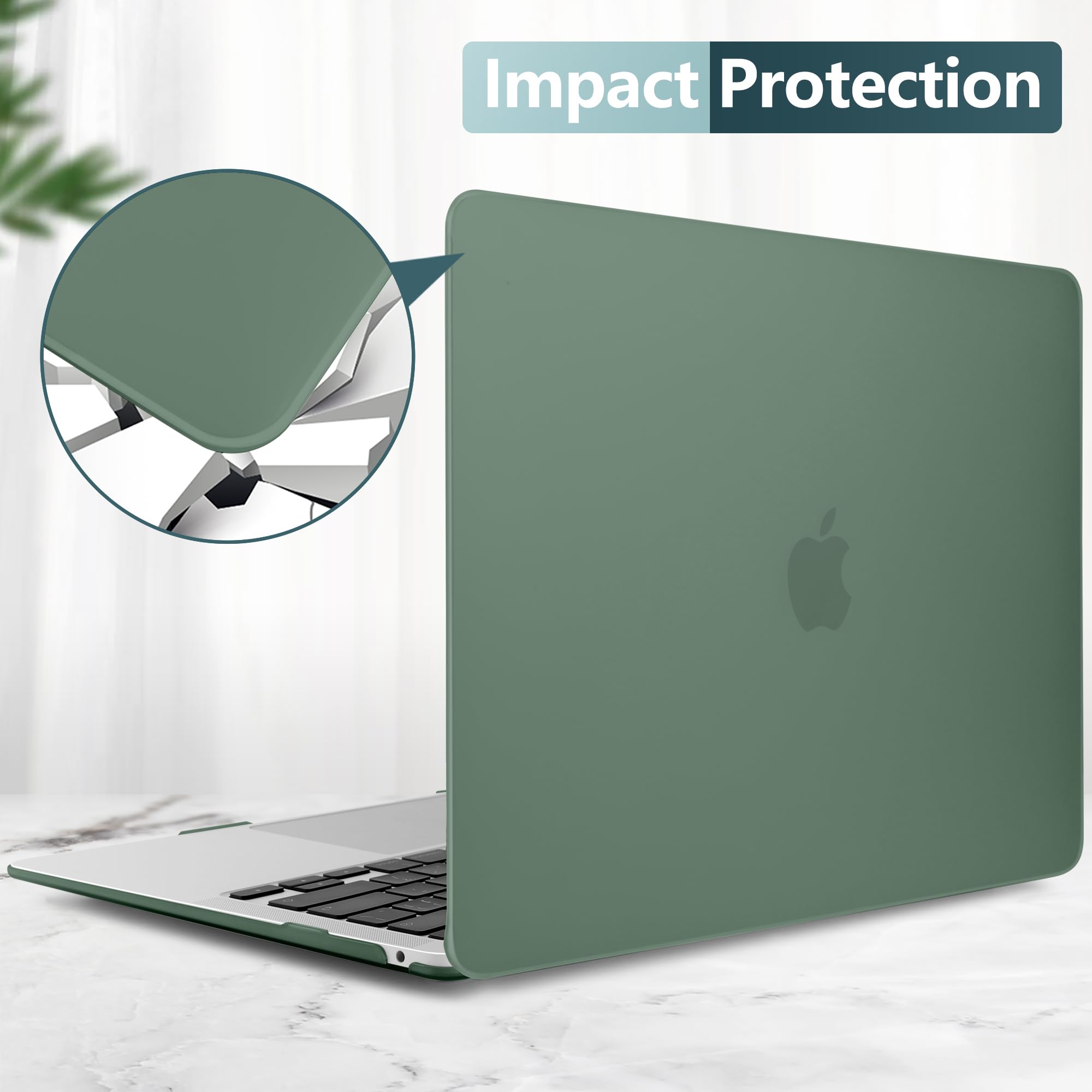 DONGKE Hard Plastic Case & Keyboard Cover for MacBook Air 13 inch (2021 2020 2019 2018 Release A2337 M1 A2179 A1932) - Compatible with Retina Display & Touch ID, Midnight Green - Perfect for Work, Travel & School Protection