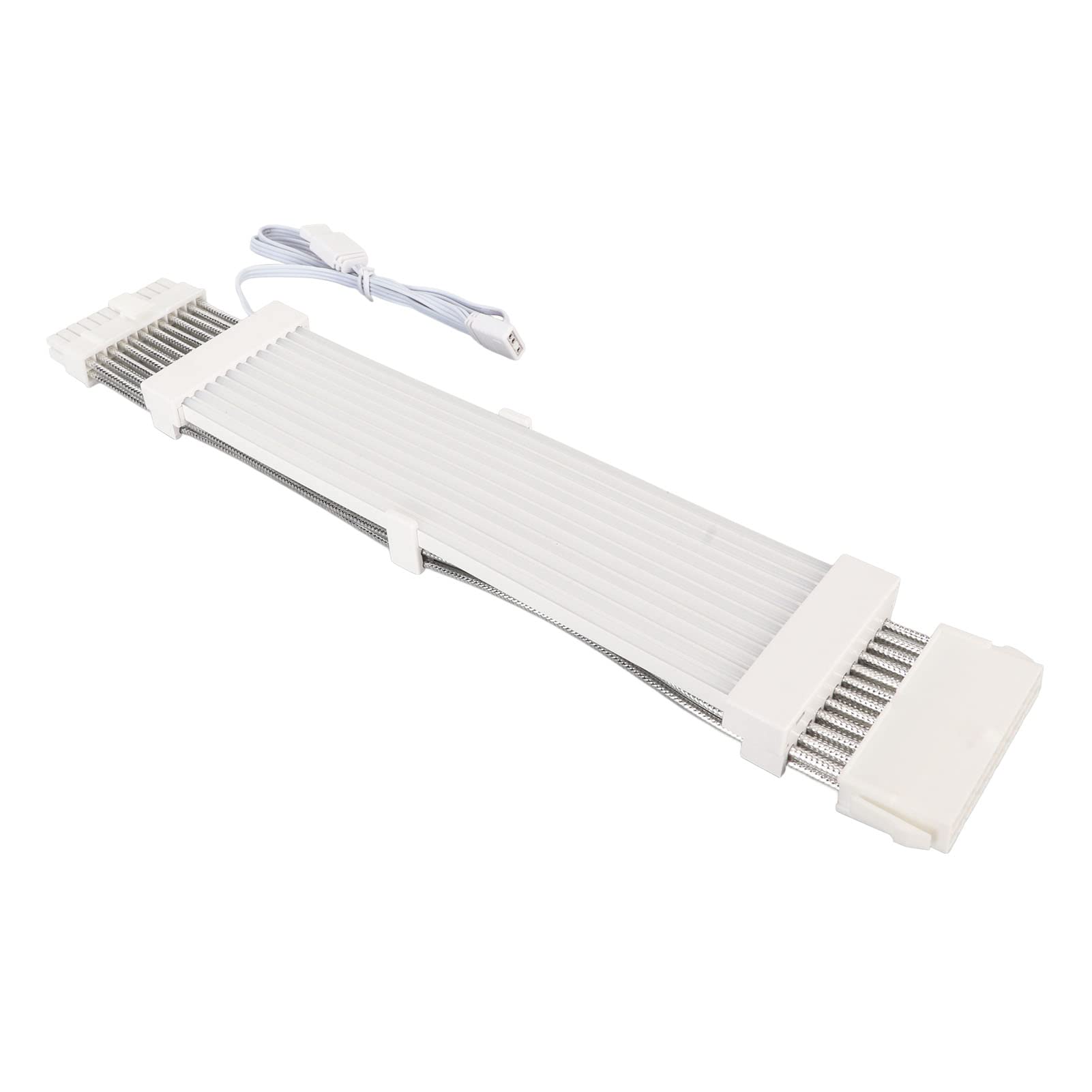 RGB Power Supply Cable Extension Kit - 24PIN ARGB Sleeved White PSU Cable for Gaming PC Case | Perfect for Custom PC Builds & RGB Lighting Setups