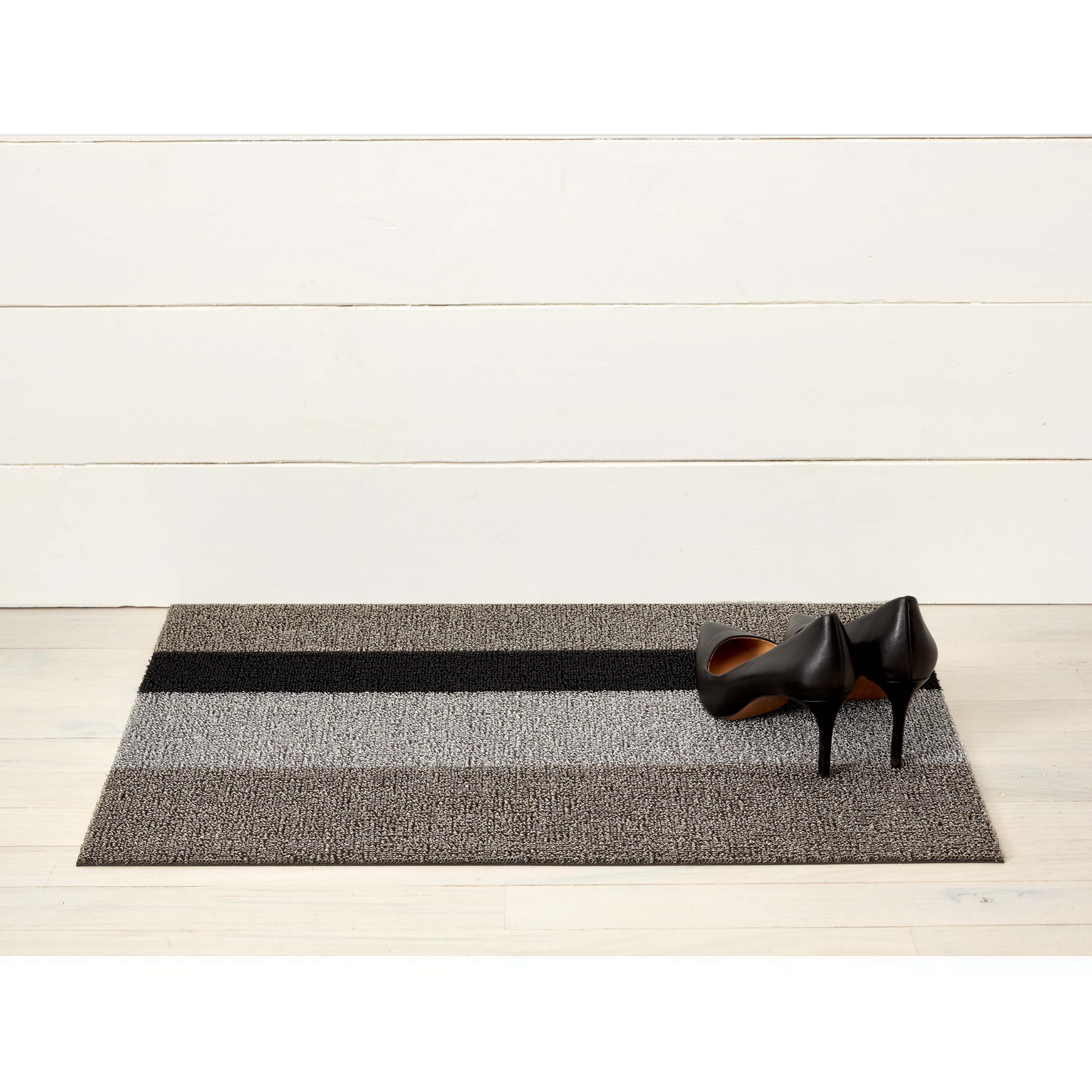 Chilewich Bold Stripe Silver & Black Shag Bath Rug - Non-Slip Kitchen & Bathroom Floor Mat for Home Decor