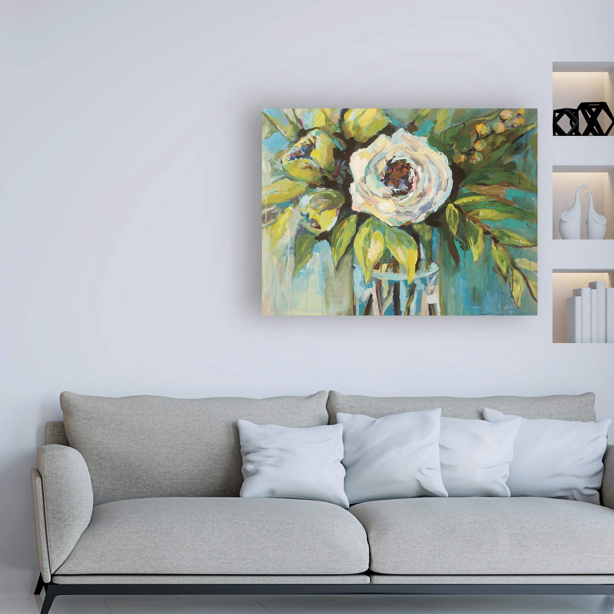 Trademark Fine Art 35x47 Aqua Solo Canvas Print by Jeanette Vertentes - Modern Abstract Wall Art for Living Room, Bedroom & Office Decor
